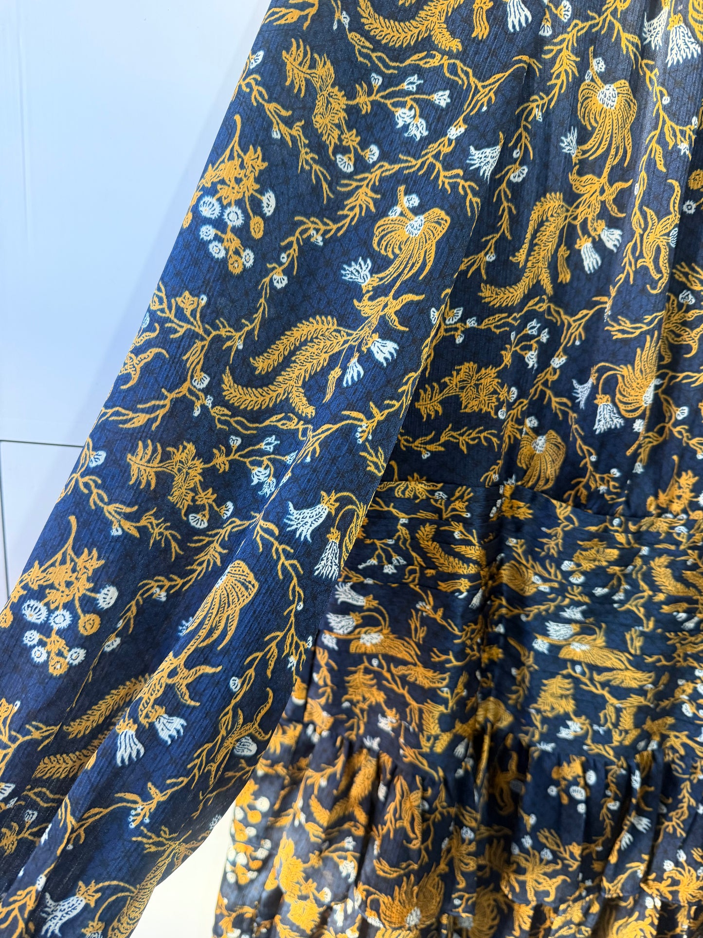 Gold Blue Satin Me + Em Dress Long Sleeves, Size 16