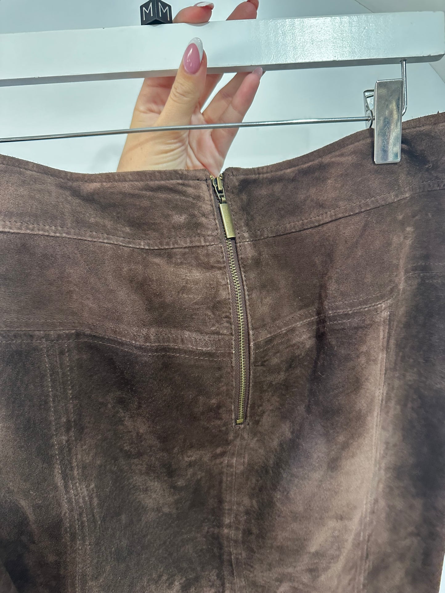 Brown Suede J M Cloughlin Skirt, Size 10/12