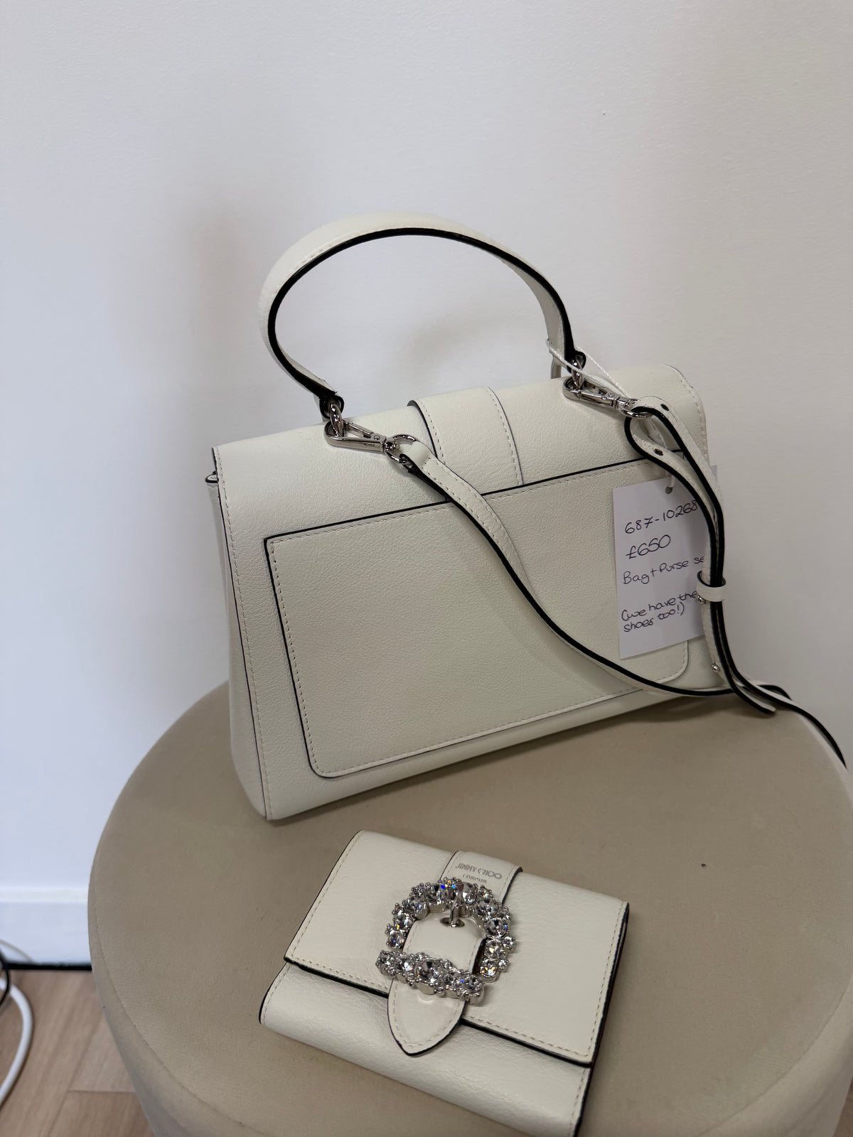 Preloved Jimmy Choo Bag and Purse Set White and Diamonte