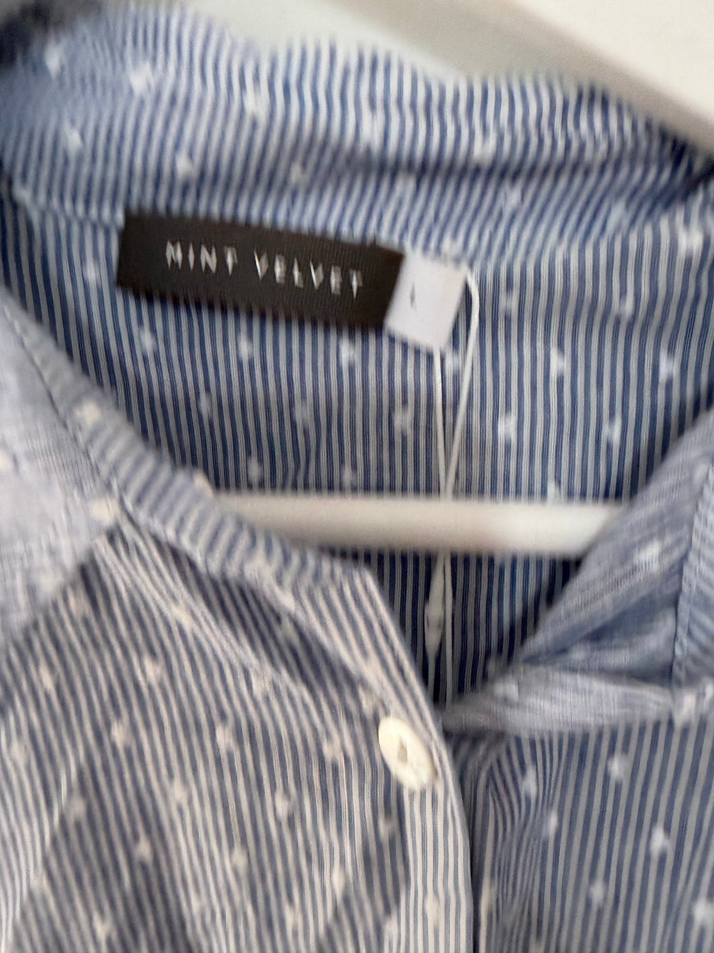 Preloved, Denim Blue Mint Velvet Blouse Shirt, Size Large
