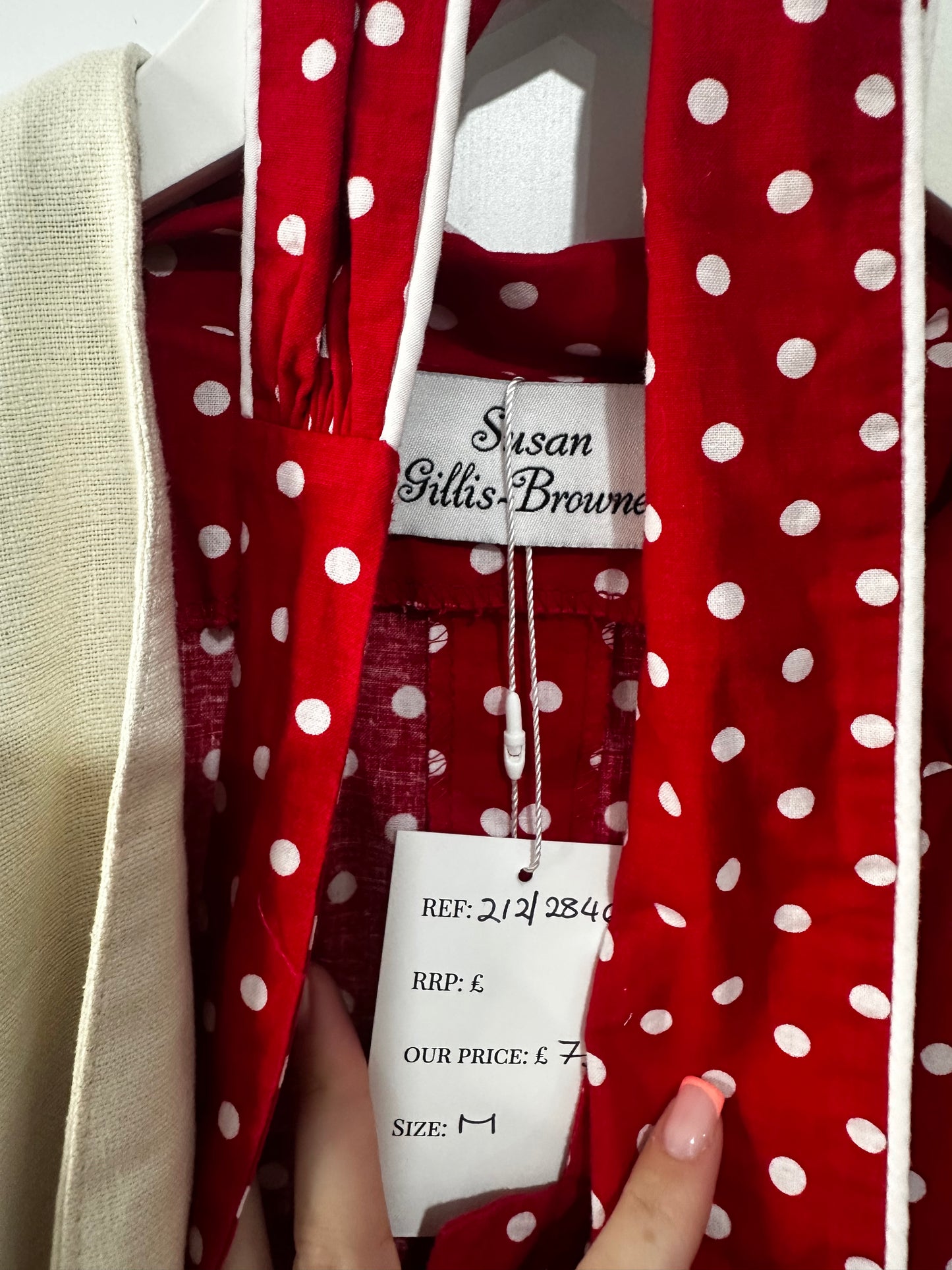 Red Polka Dress Suit, Size UK M