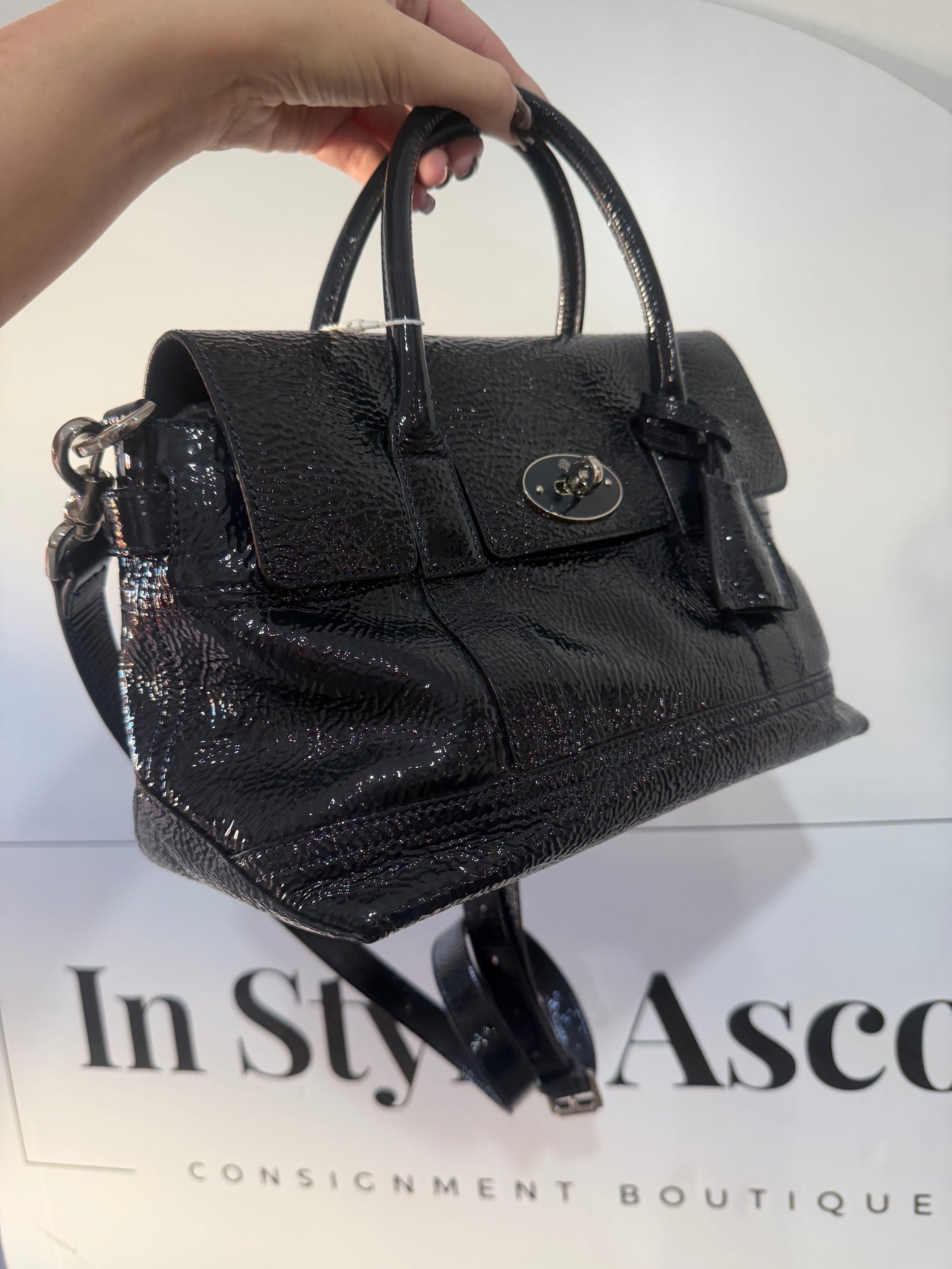 Patent Mulberry Mini Bayswater Tote, With Crossbody Strap