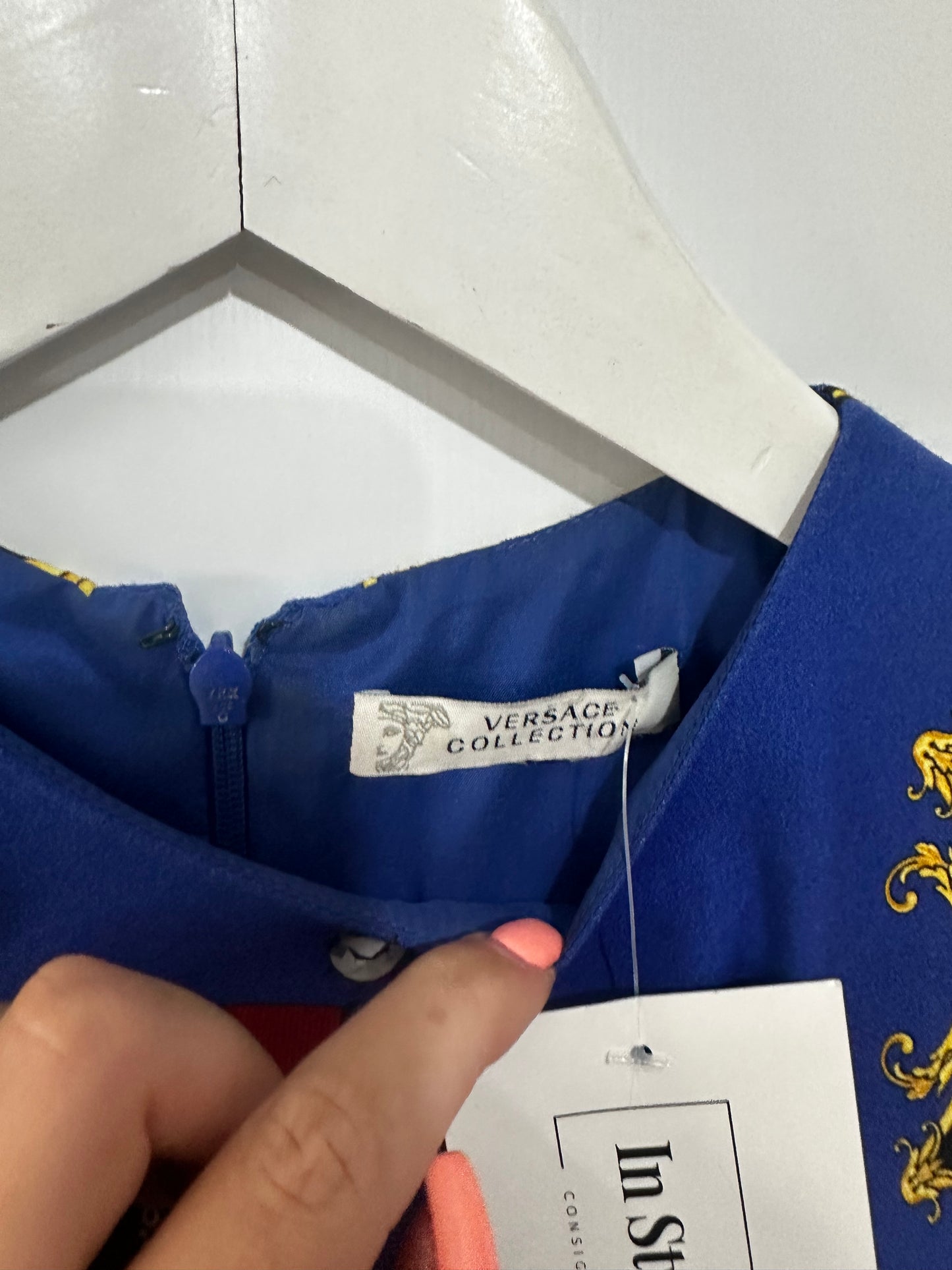 Blue & Yellow Versace Dress, Size S