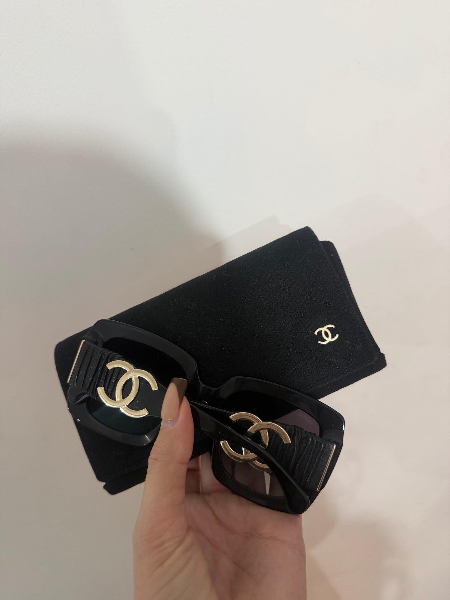 Black and Calfskin Chanel Sunglasses