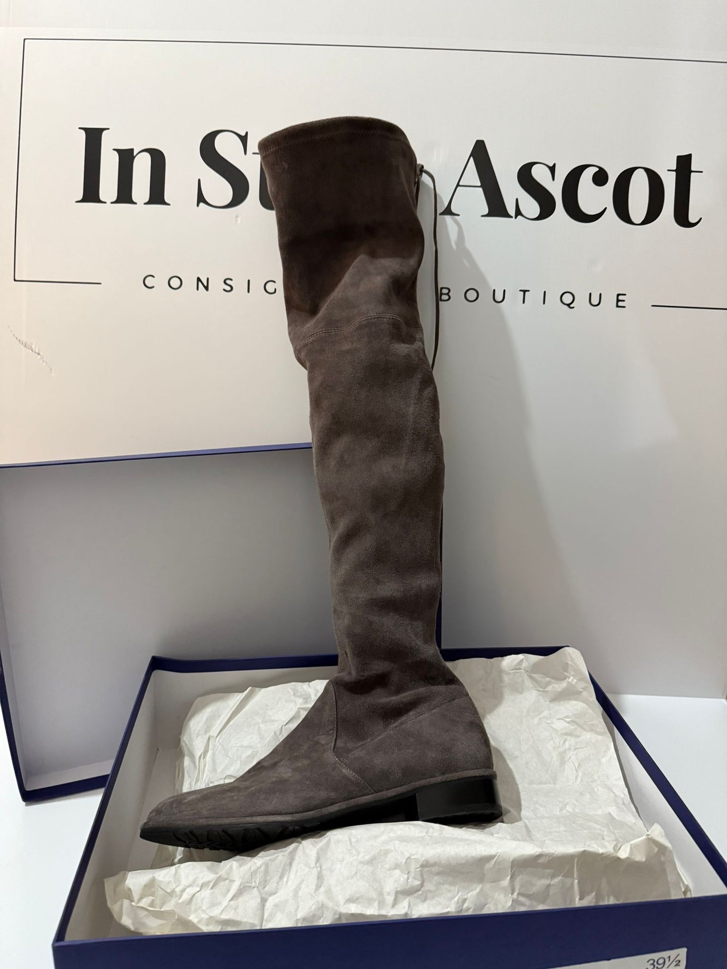 Grey Suede Stuart Wietzman Over-the-Knee Boots, Size 39.5 (UK 6.5)