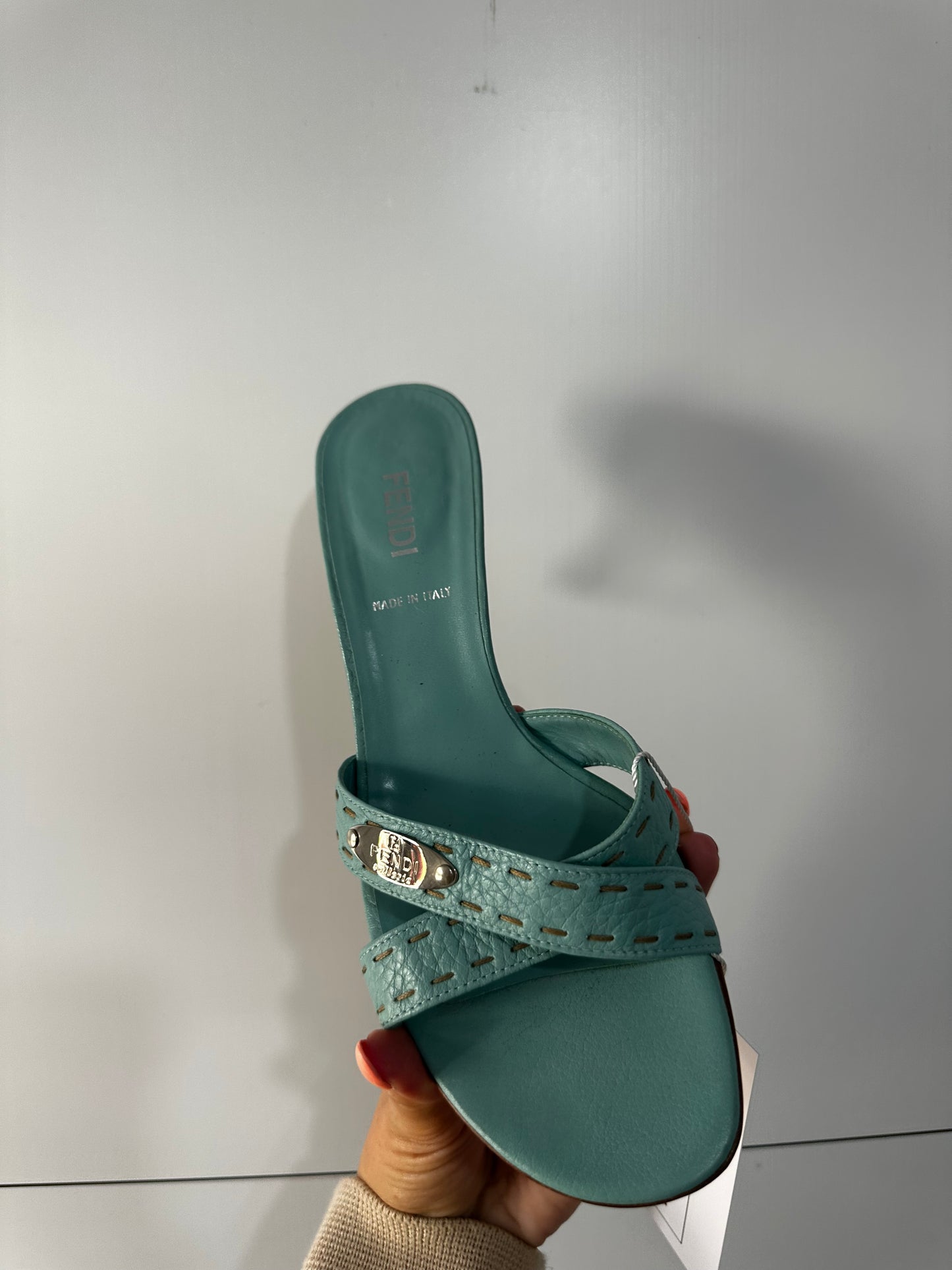 Blue Vintage Fendi Kitten Heel Mule, Size 37 (3.5-4)