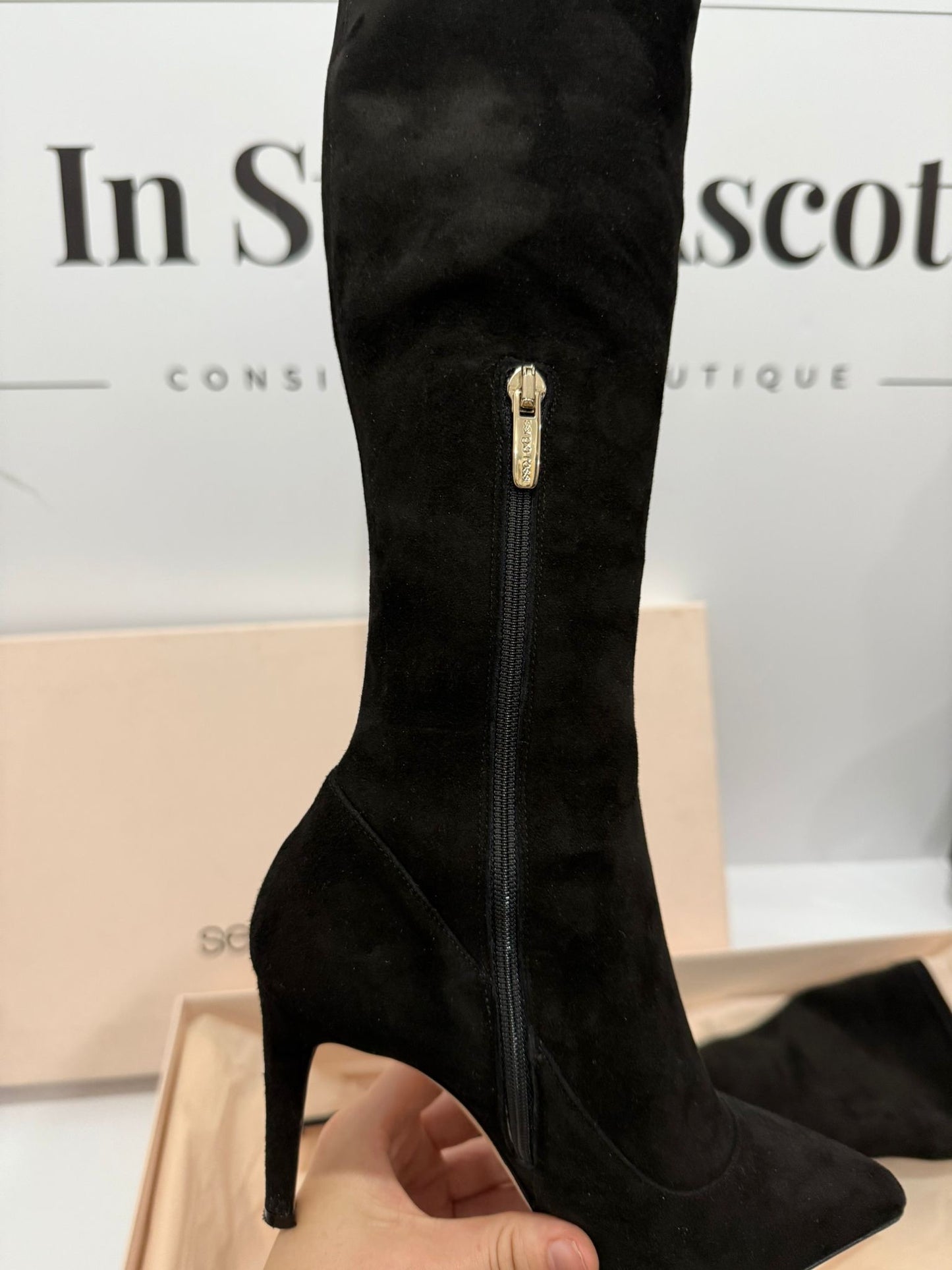 Black Sergio Rossi Suede Boots, Size 34