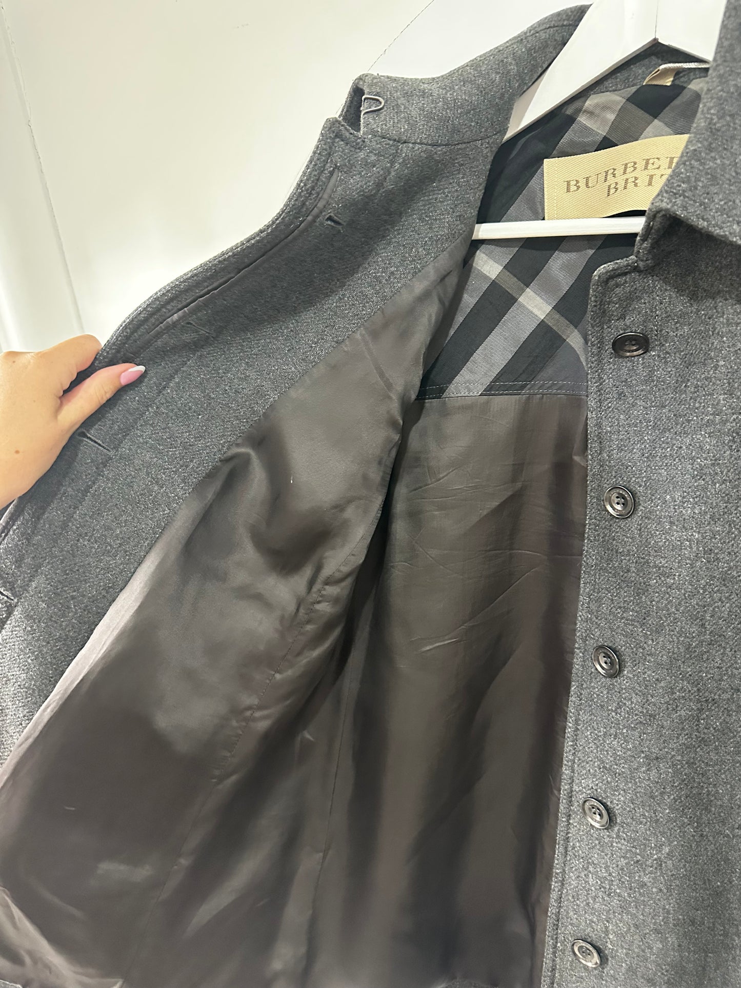 Grey Burberry Brit Wool Coat, Size 12
