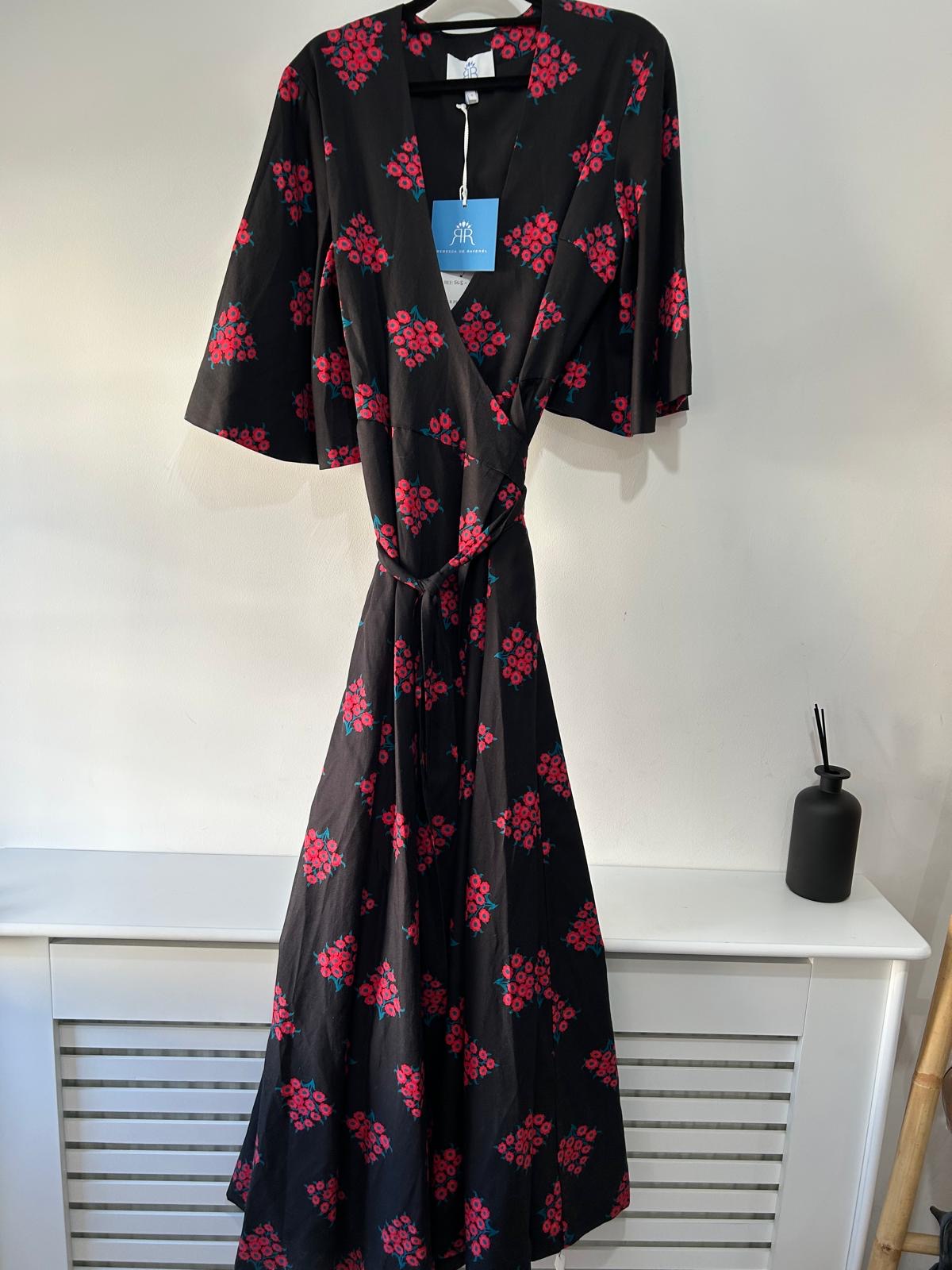 Pre-owned, Black Floral Rebecca De Ravenel Dress, Size 10