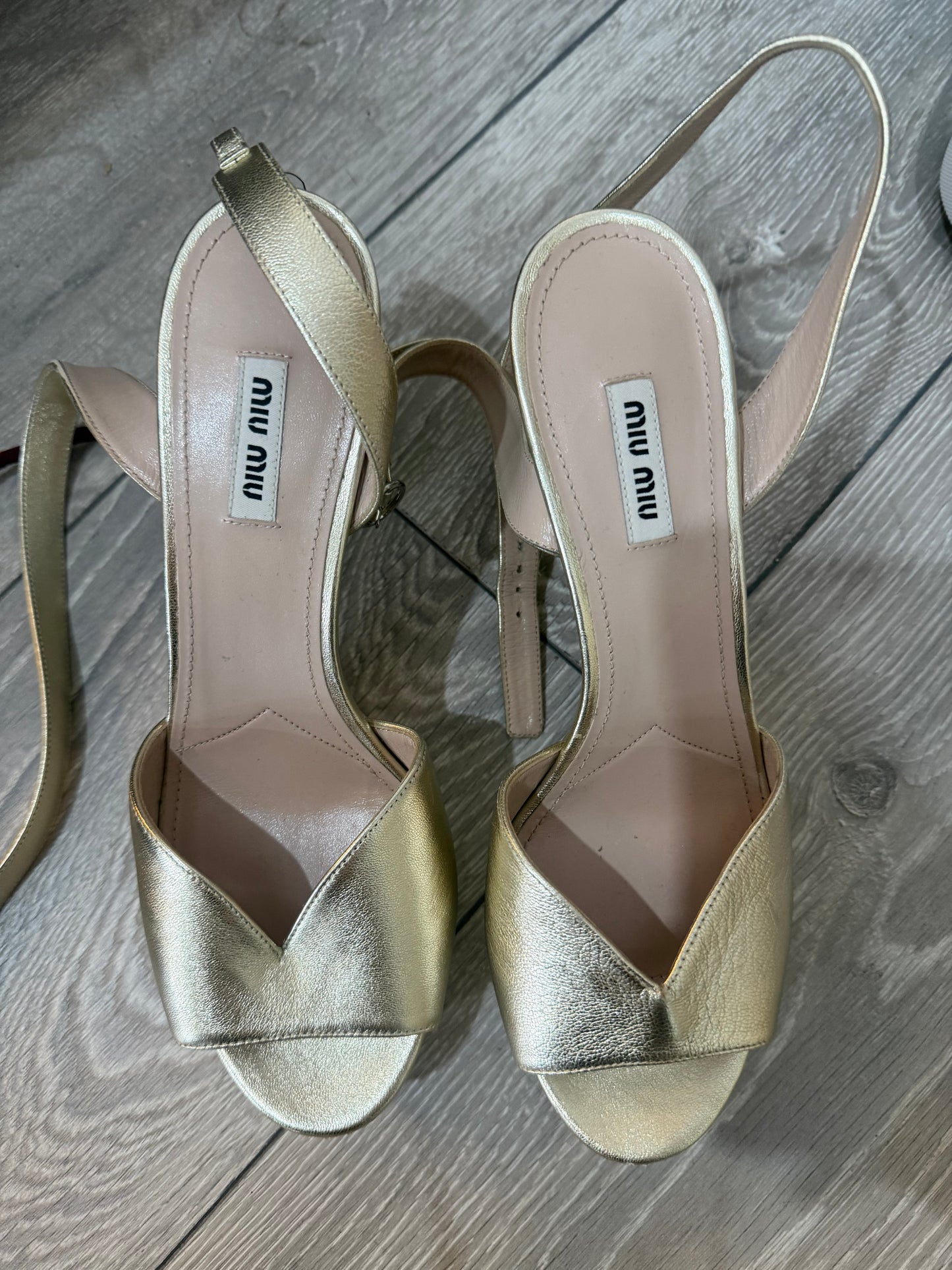 Gold Miu Miu Heels Sandals, Size 40 - UK 7