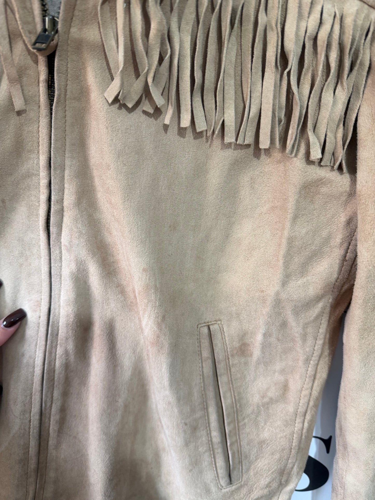 Beige Suede Ralph Lauren Fringe Jacket