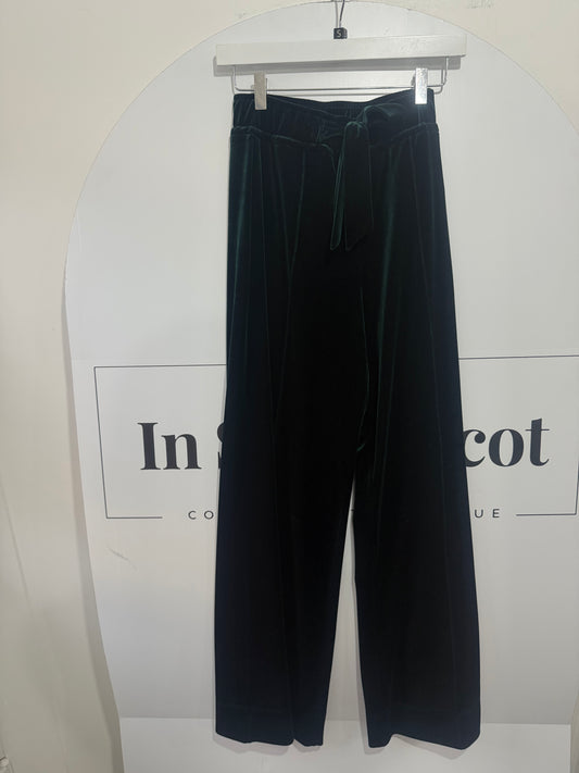 Green Wide Leg ME + EM Velour Trousers, Size 8