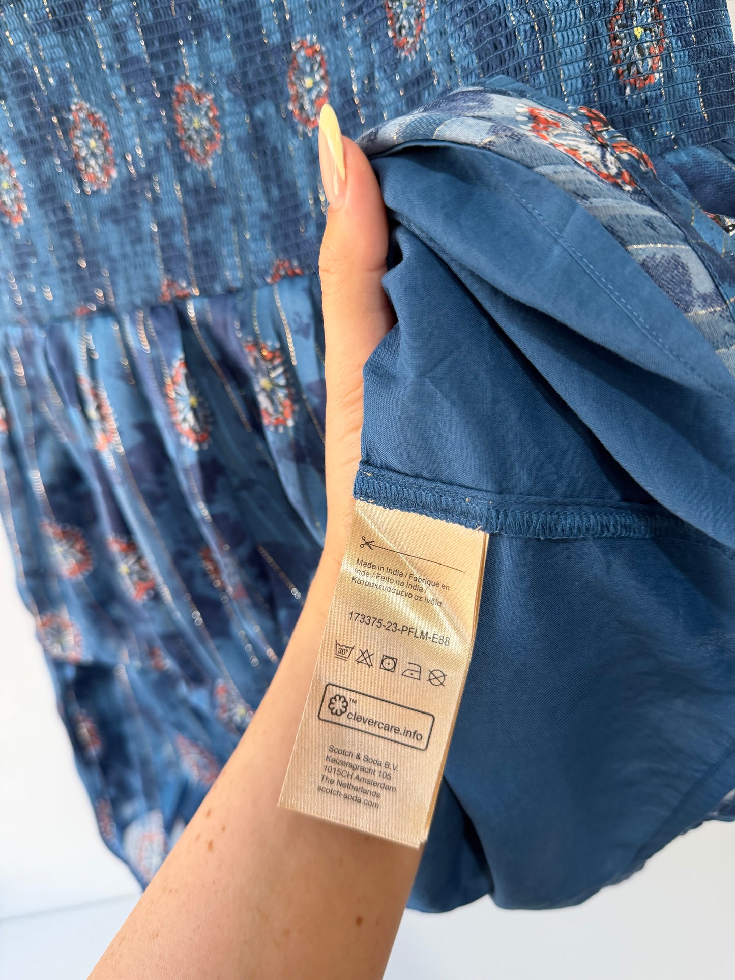 Preloved, Blue with Gold Floral Detailing Scotch + Soda Dress, UK 8