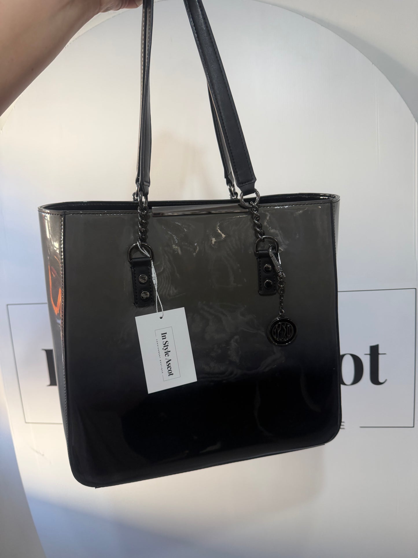 Patent Grey Gradient DKNY Tote