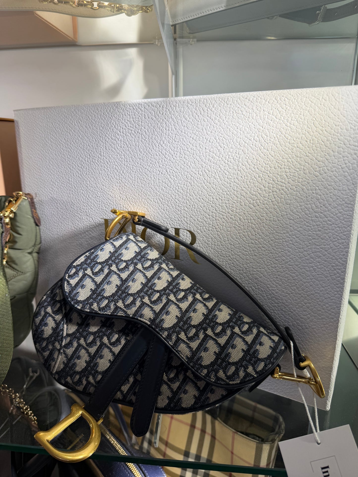 Preloved, Saddle Mini Canvas Blue Oblique Christian Dior Saddle Mini Canvas Bag