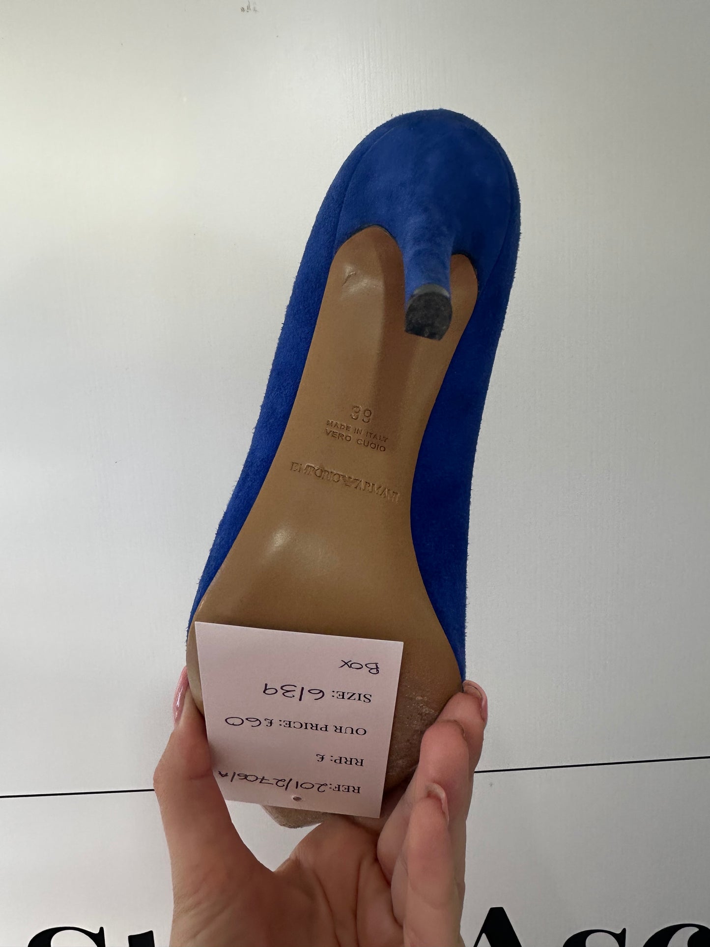 Blue Suede Emporio Armarni Heels, Size 39 - UK 6