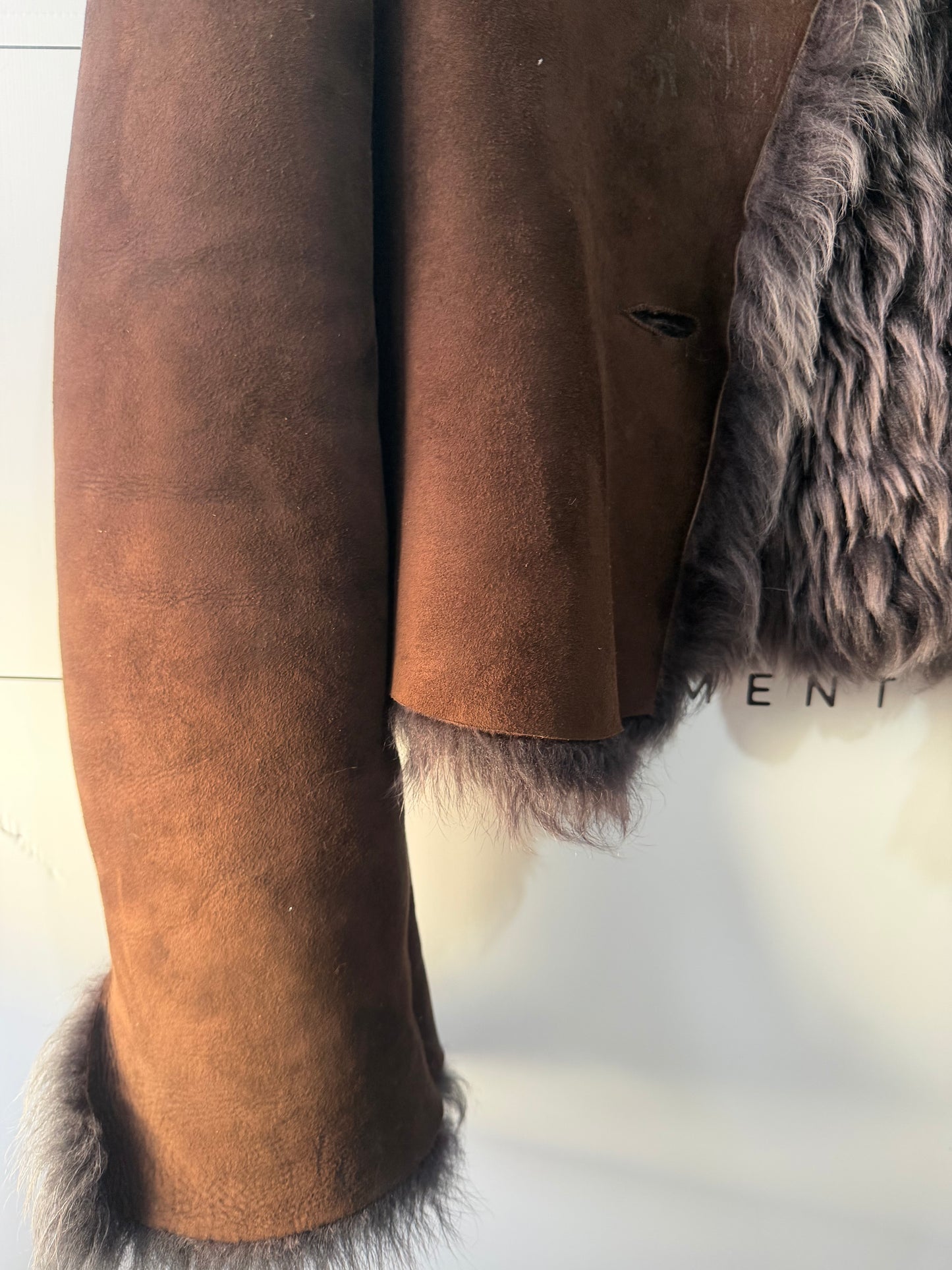 Brown Shearling and Leather Coat, Size S
