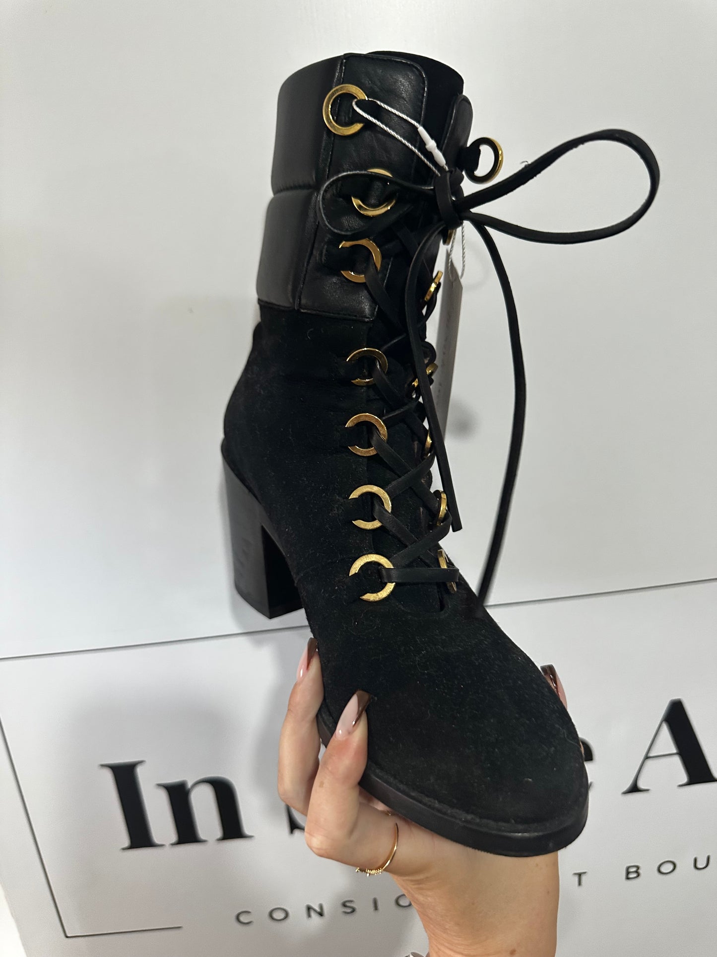 Black & Gold Stuart Wietzman Boots, Size UK 5.5