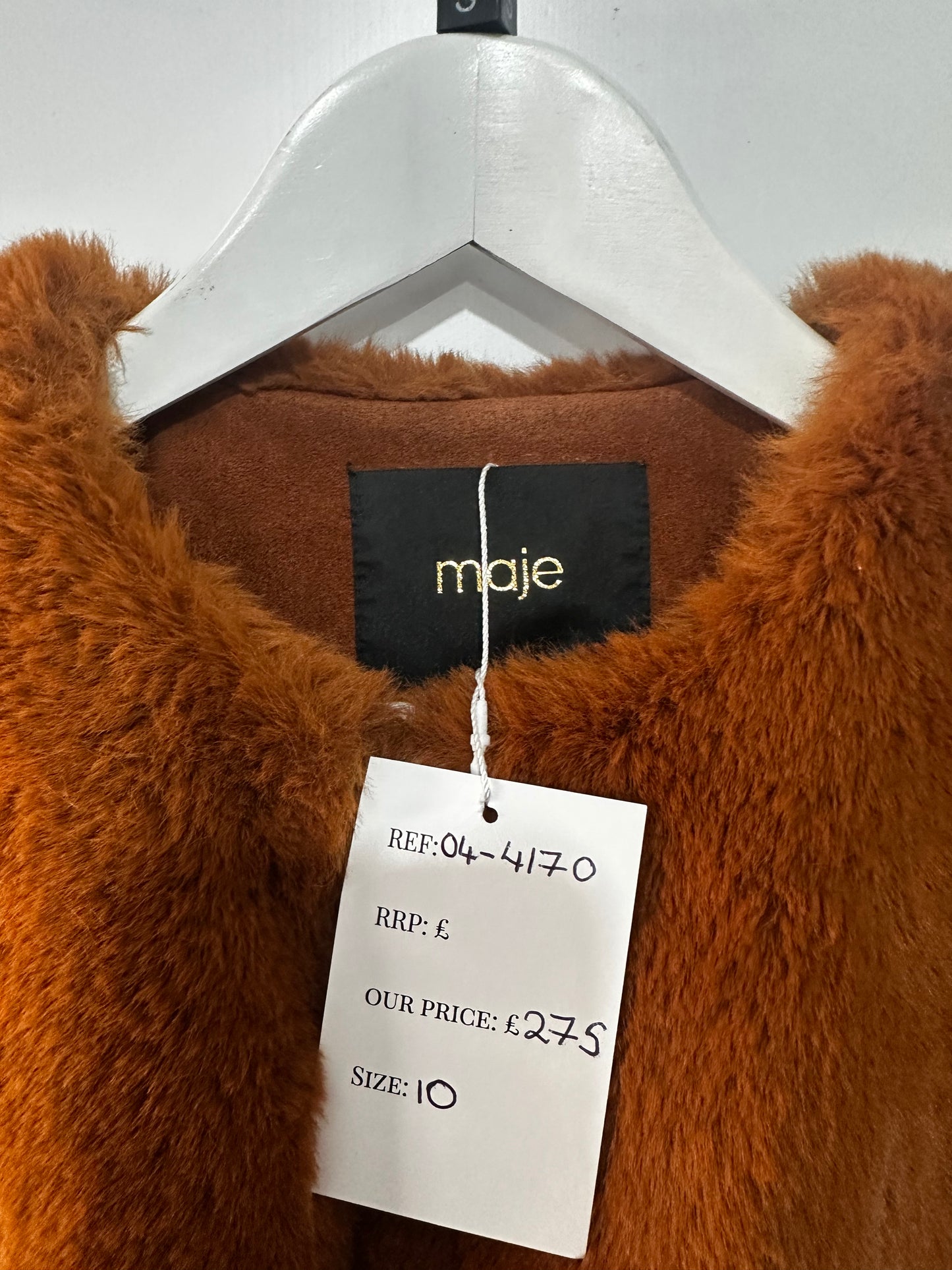Faux-Fur Brown Maje Coat, Size 10