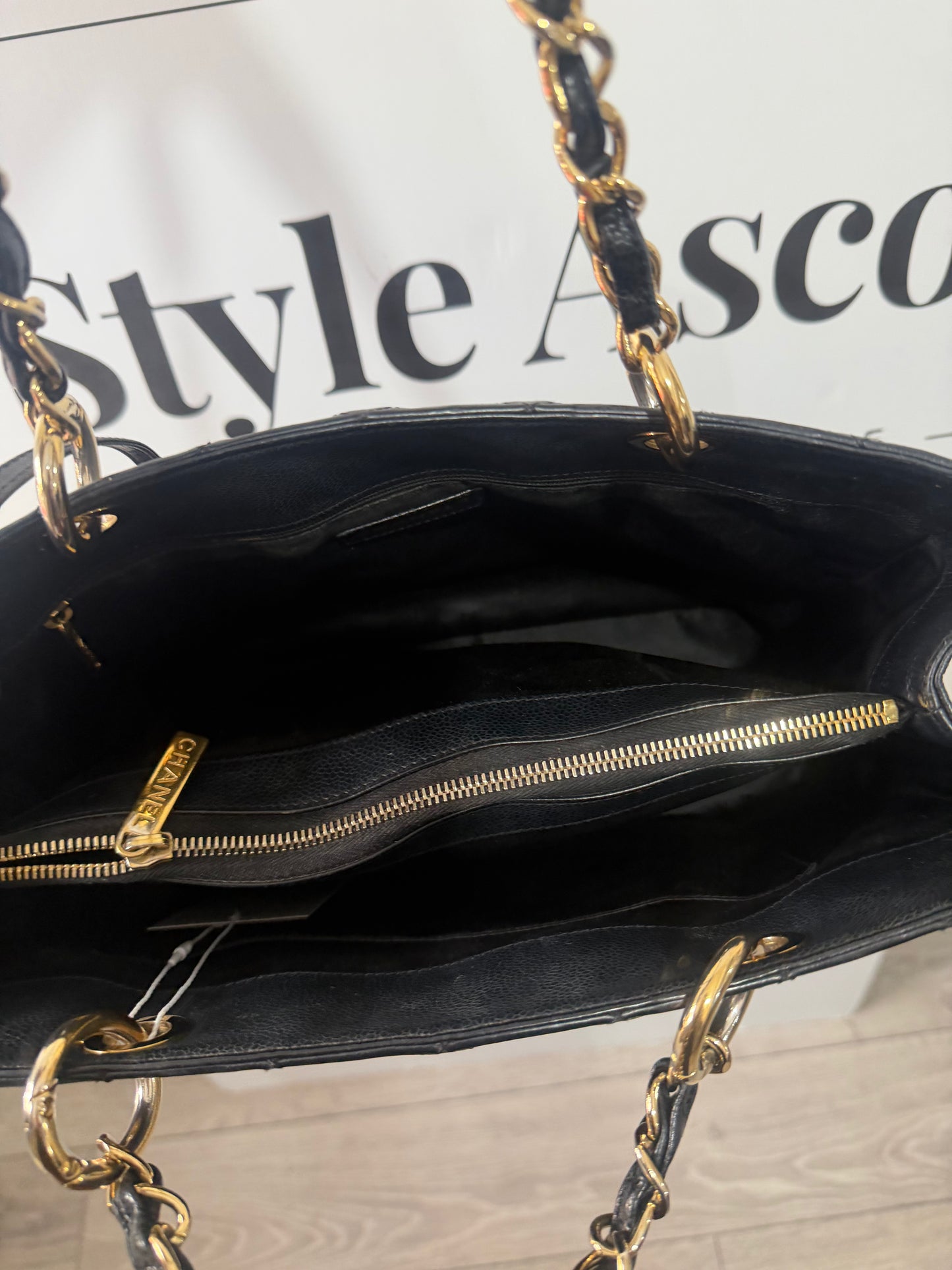 Black and Gold Hardware Chanel Shopper Tote
