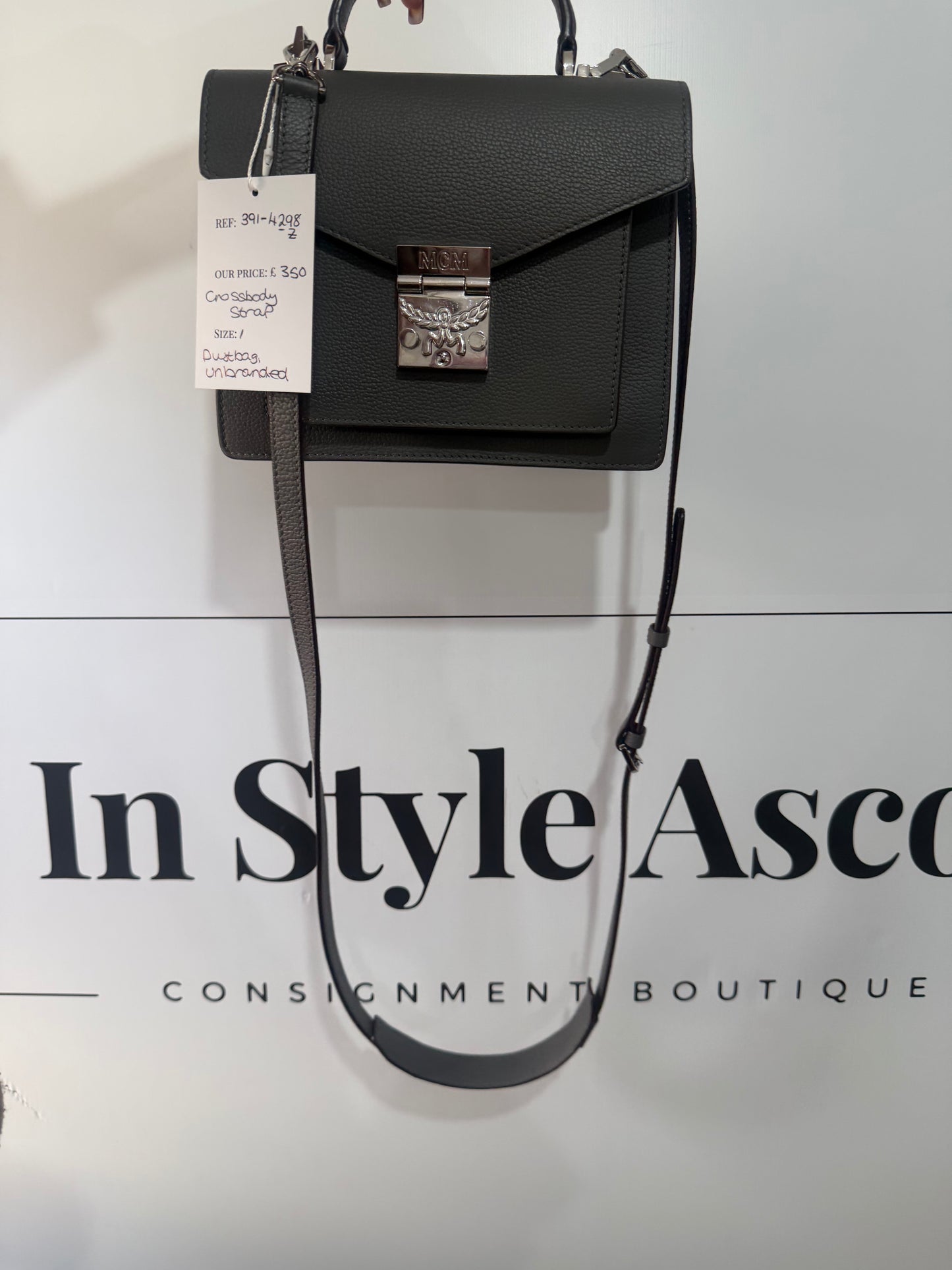 Grey MCM Handbag with Crossbody Strap, Excellent Condition