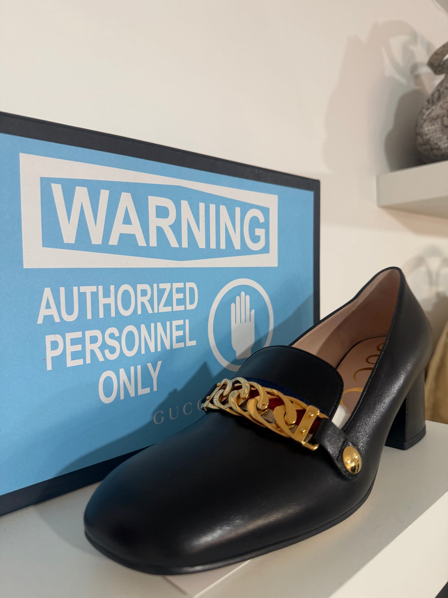 Black and Gold Gucci Mules, Size 38.5 (Fit a 6)