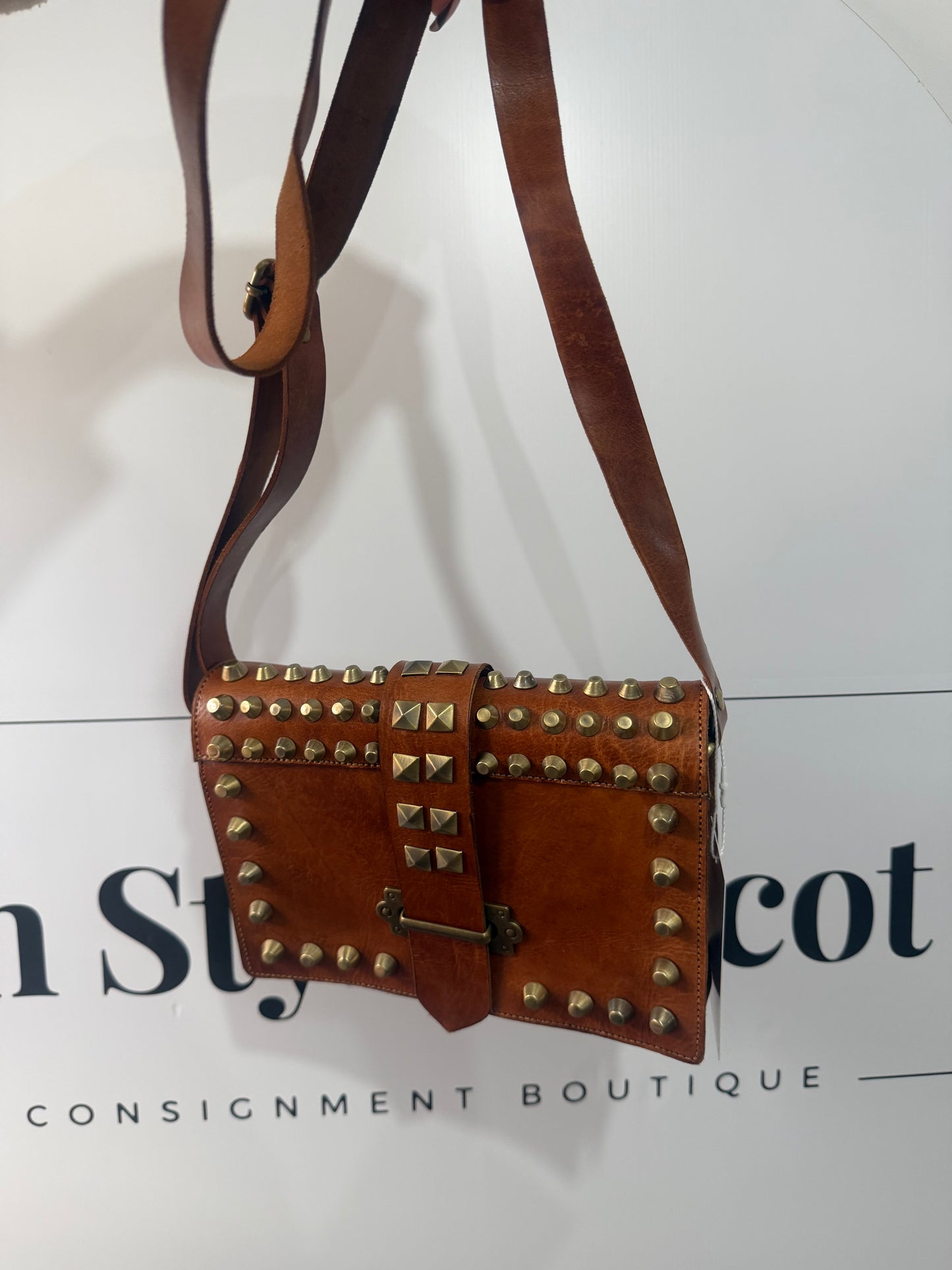 Brown Studded Crossbody Bag