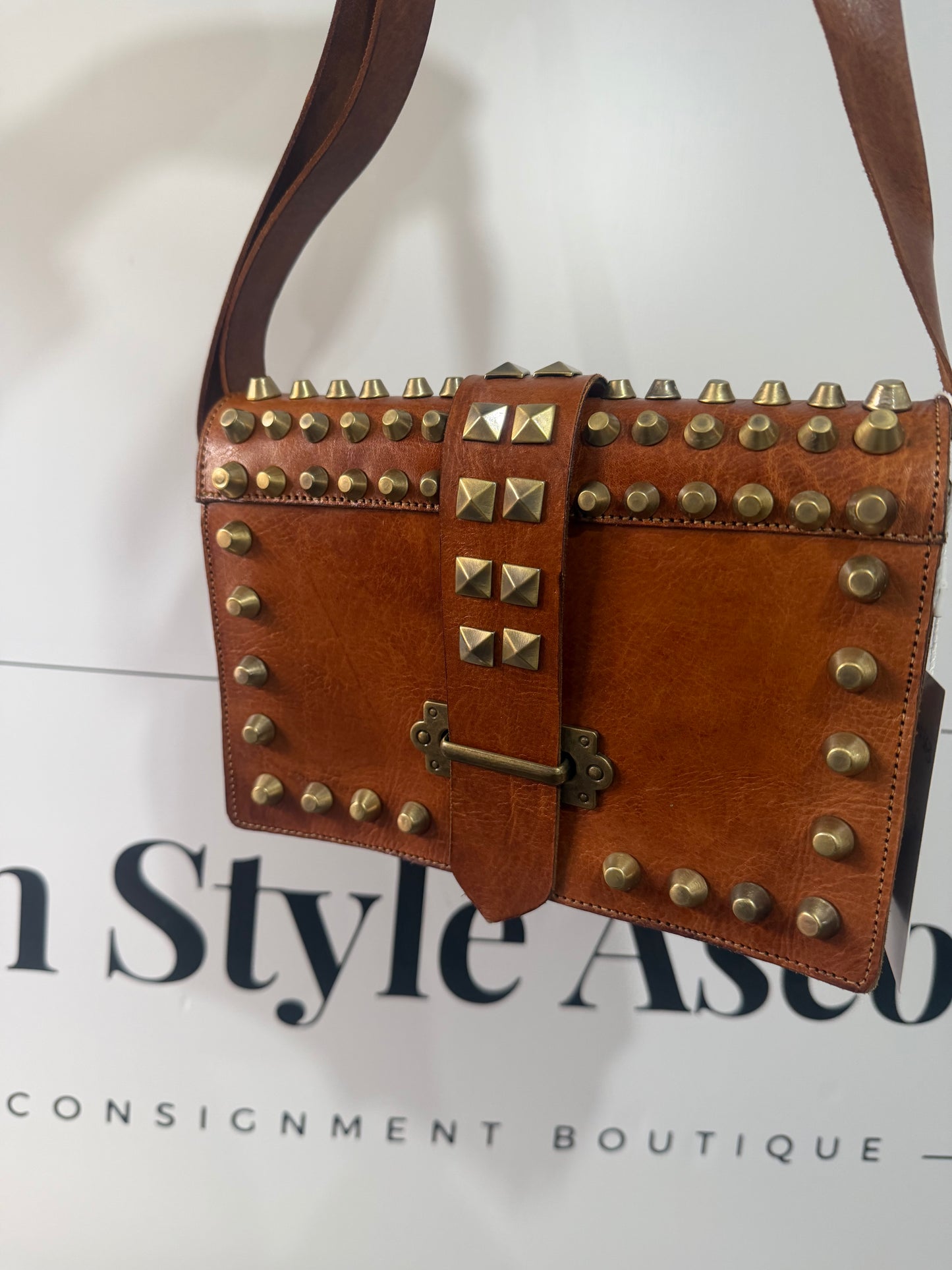 Brown Studded Crossbody Bag