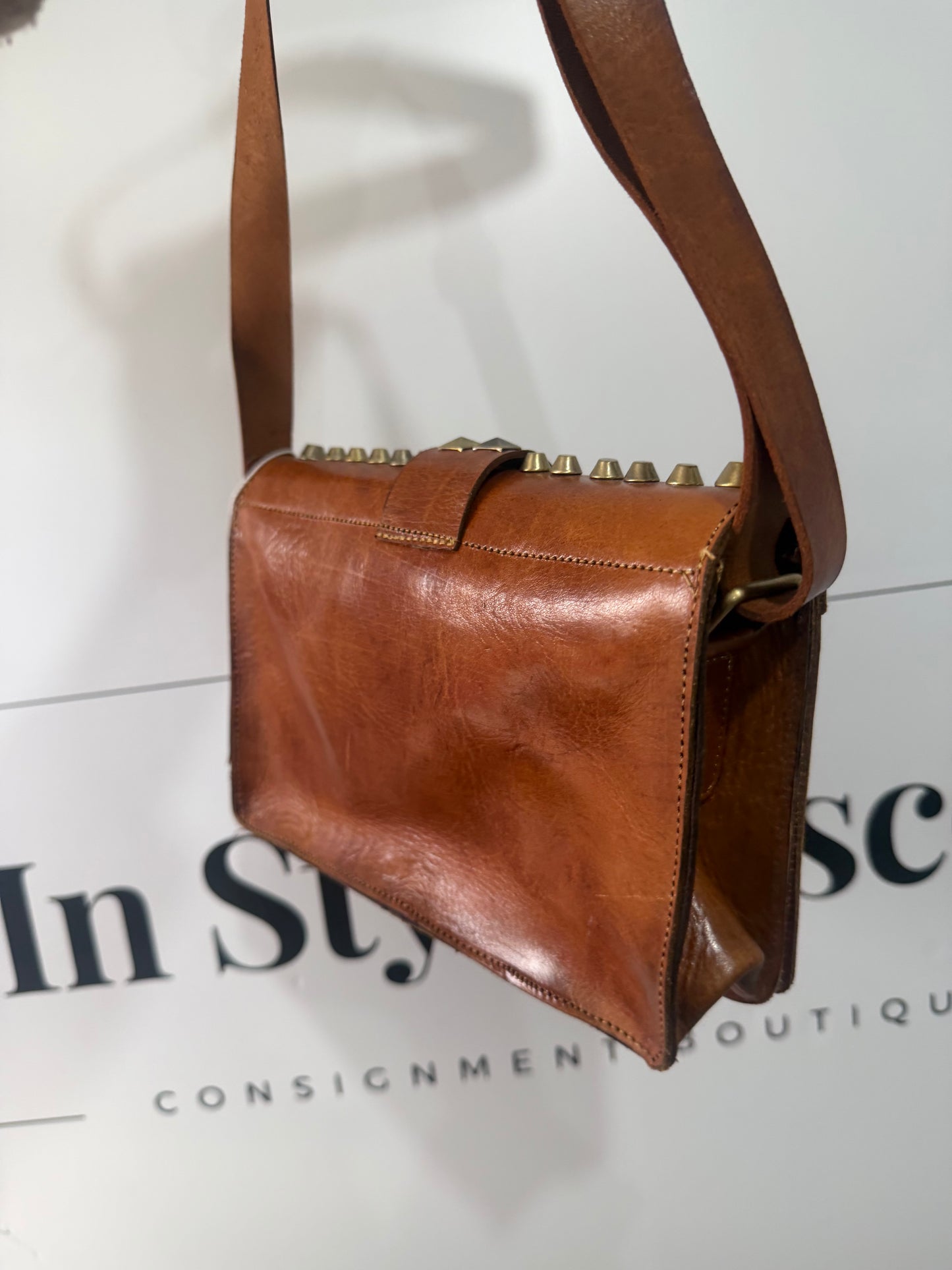 Brown Studded Crossbody Bag