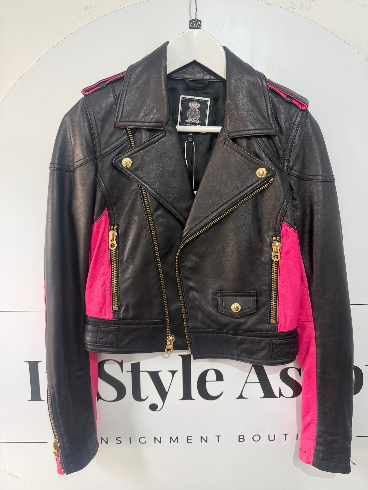 Black & Pink Juicy Couture Leather Jacket, XS