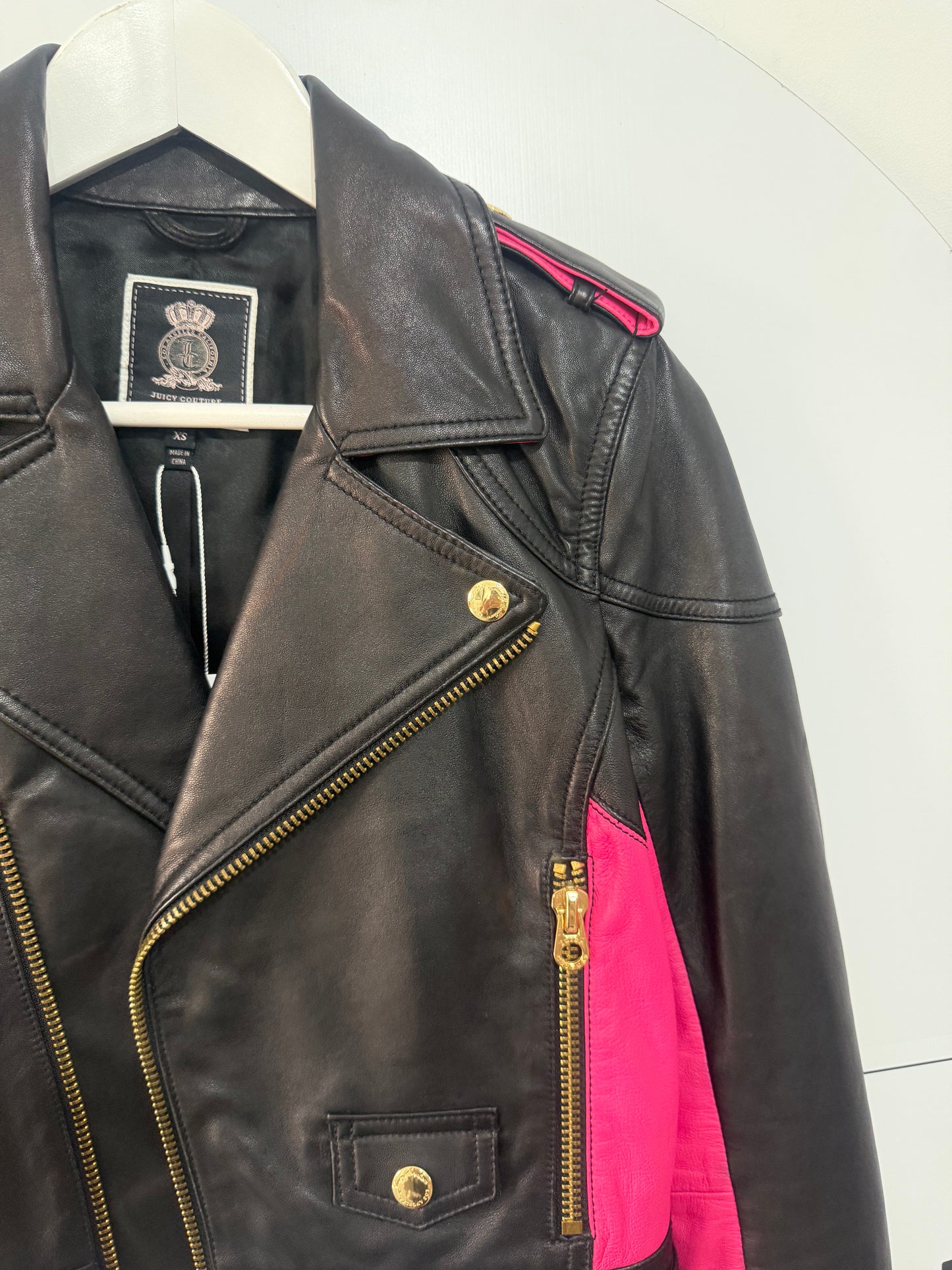 Black & Pink Juicy Couture Leather Jacket, XS