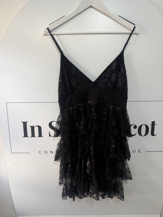 Black Ruffle John Zack Dress, Size XS/S