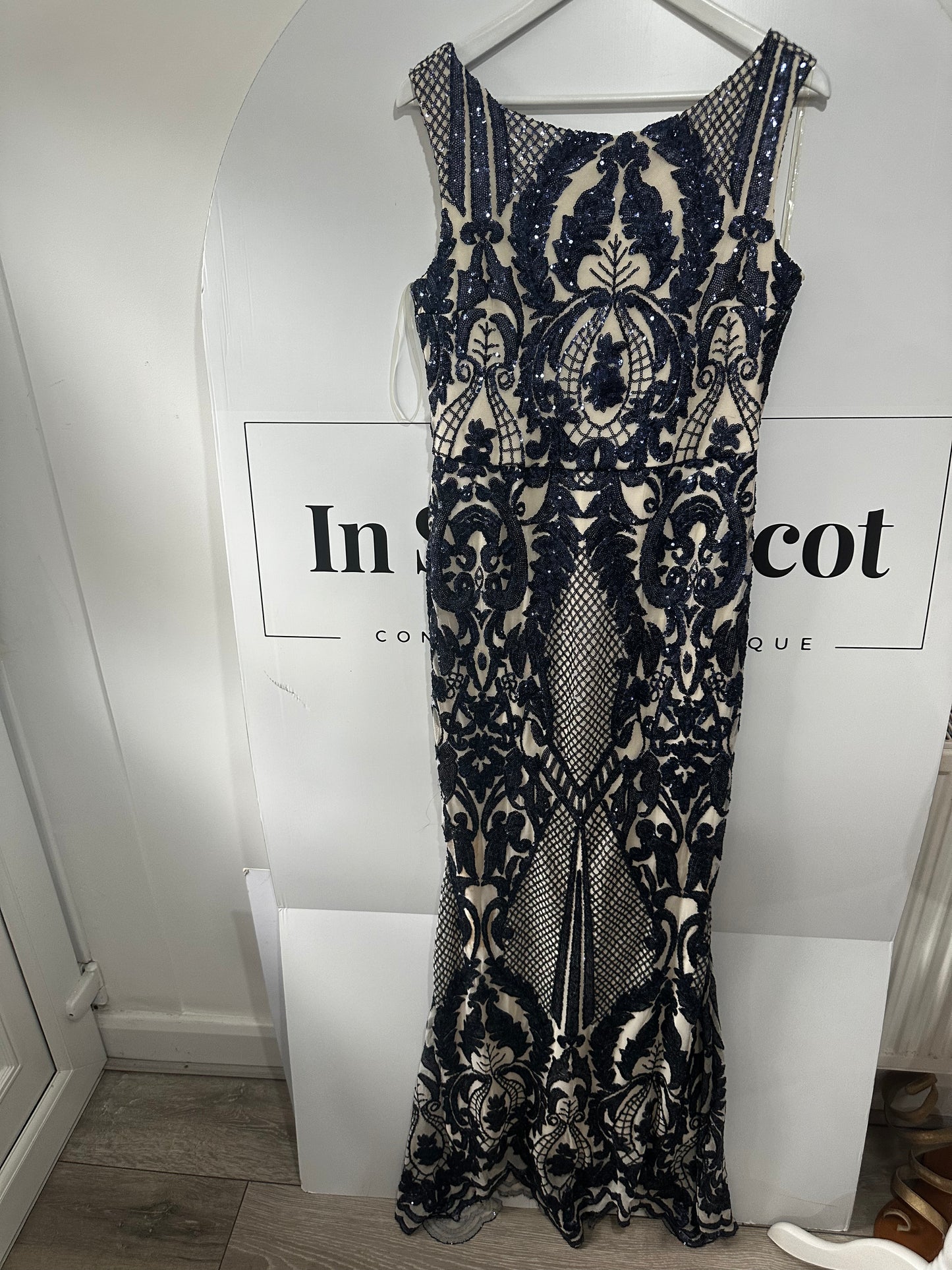 Blue and Nude Goddiva Dress, Size 12