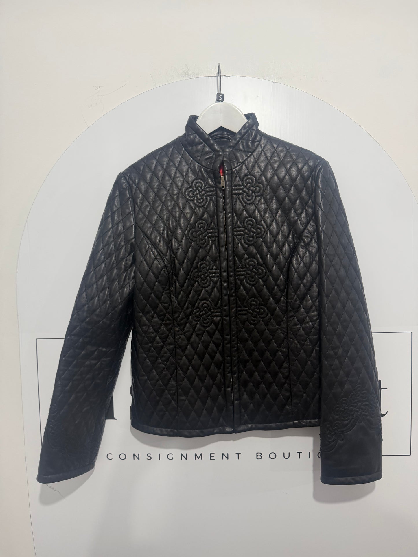 Black Shanghai Tang Leather Jacket, Leather and Silk 10/12