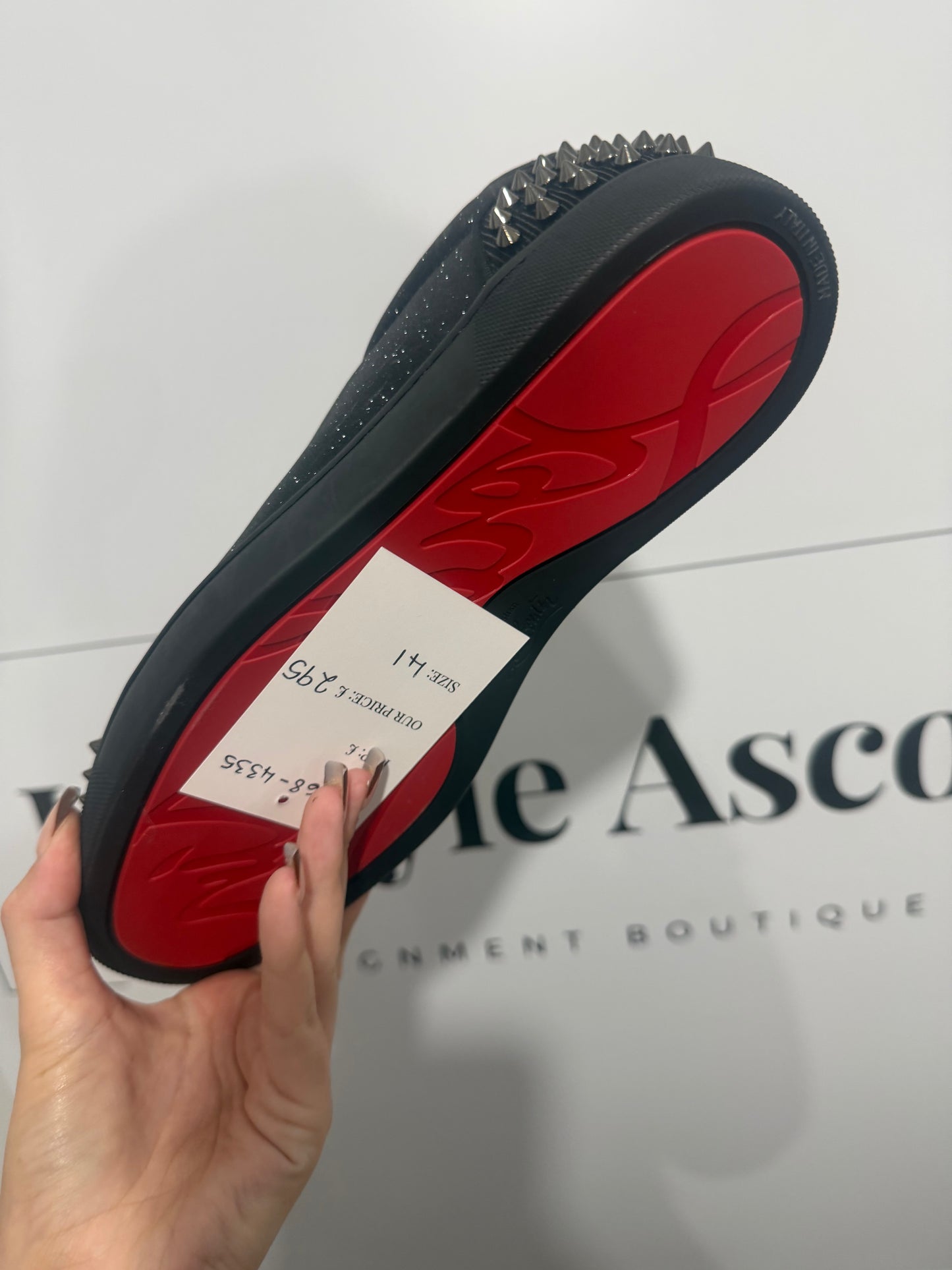 Black Shimmer Studded Christian Louboutin Sneakers, Size 41