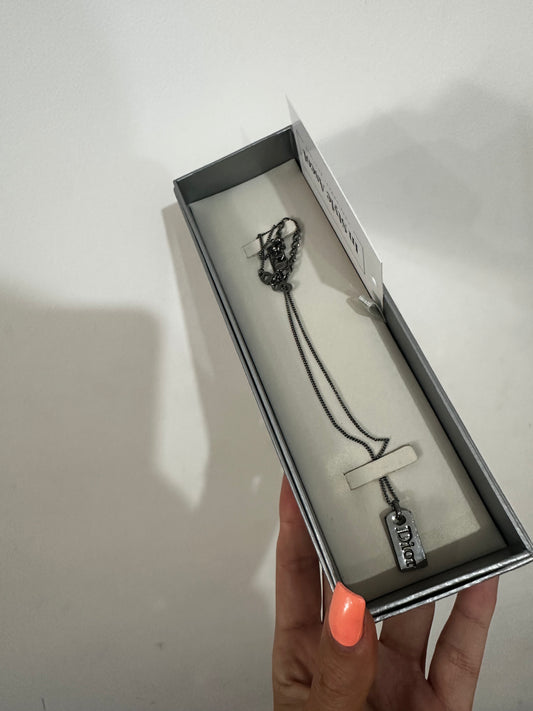 Silver Dior Tag Necklace