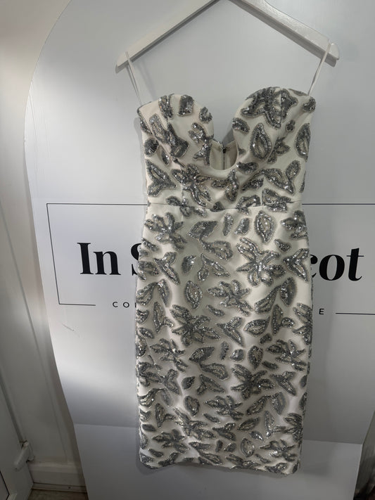 White and Silver Rebecca Vallance Brand New Dress, Size 8