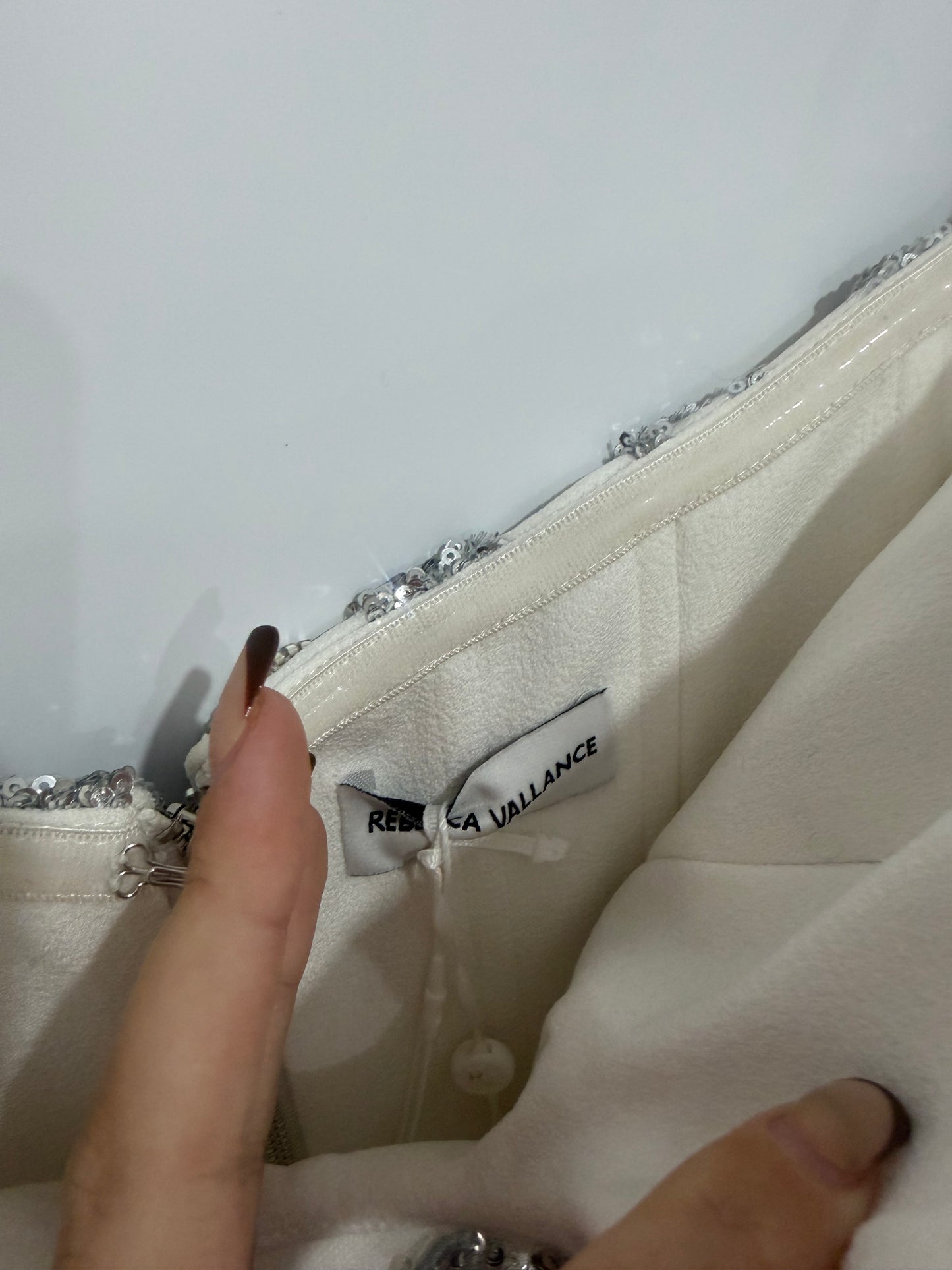 White and Silver Rebecca Vallance Brand New Dress, Size 8