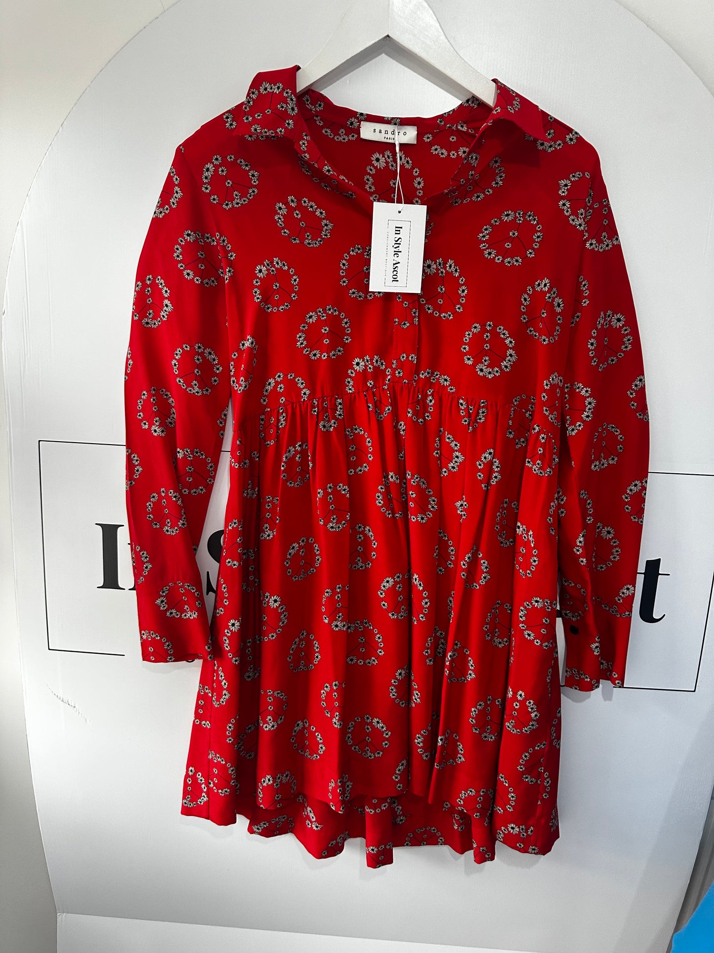 Red Sandro Silk Dress, Size S