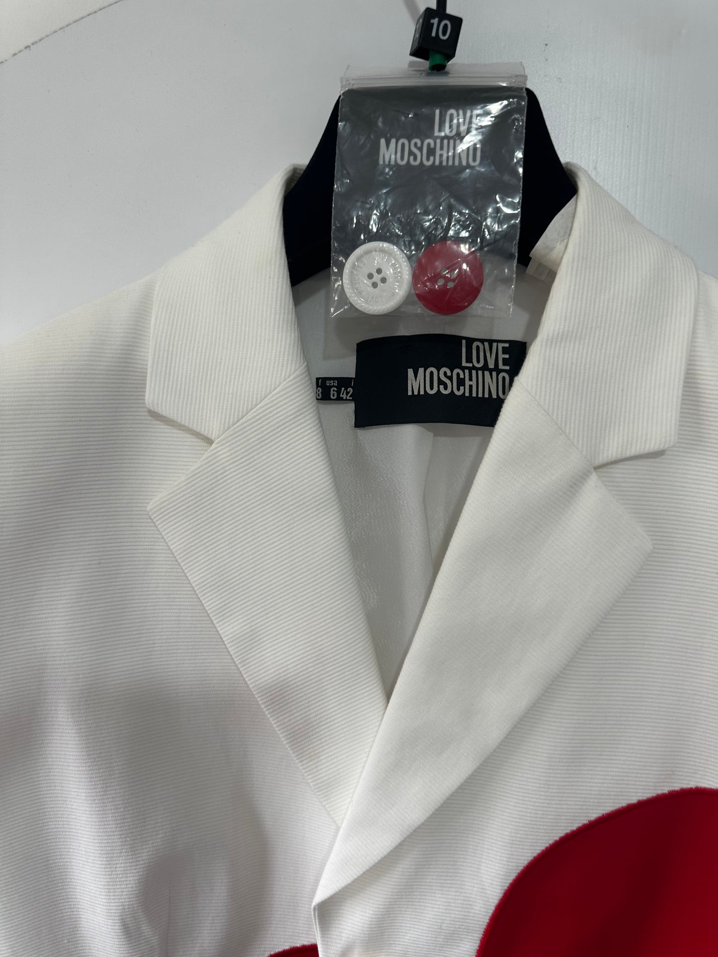 White & Red Love Moschino Blazer, Size 8-10
