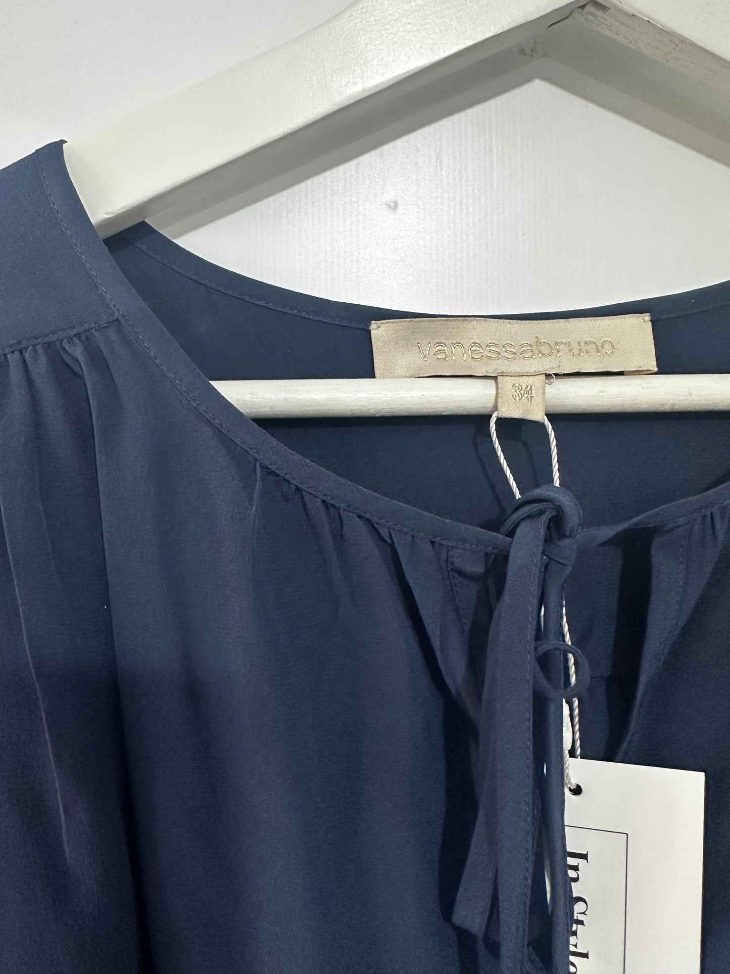 Navy Vanessa Bruno Pussy-Bow Blouse, Size 8