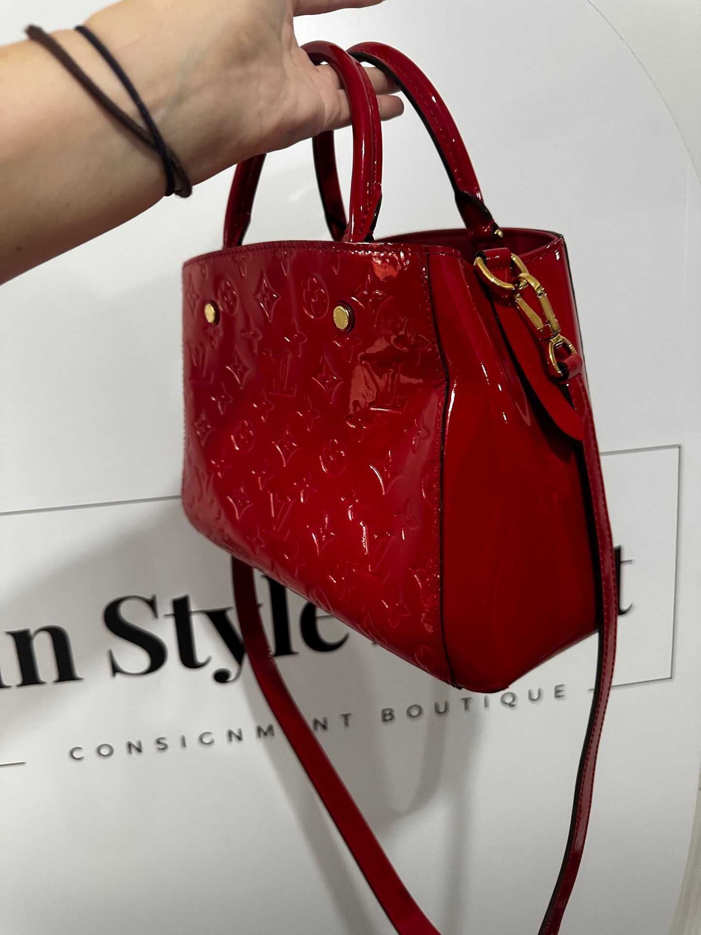 Red Louis Vuitton Patent Leather, 11inches W x 8 Inches H Approx