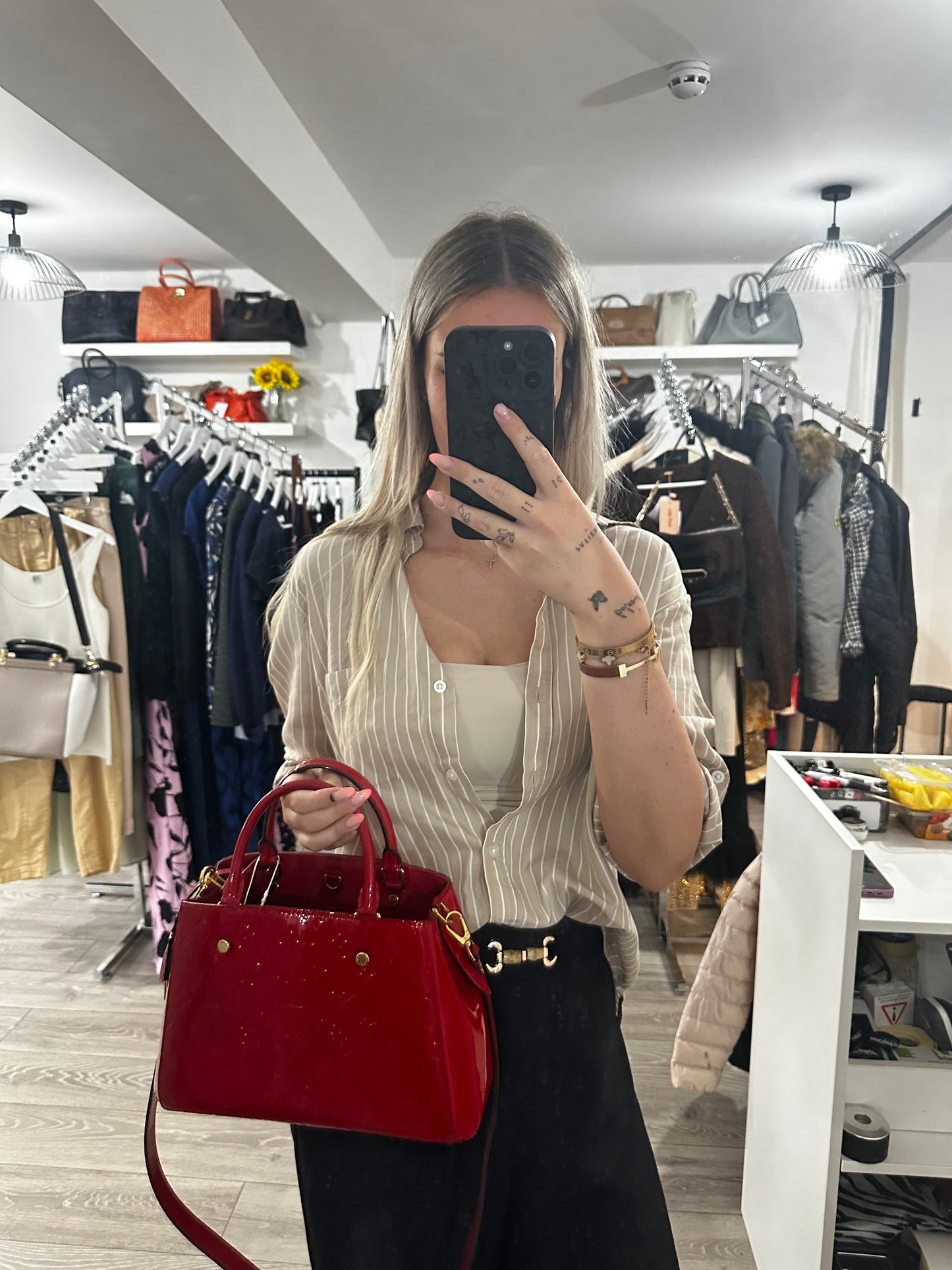 Red Louis Vuitton Patent Leather, 11inches W x 8 Inches H Approx