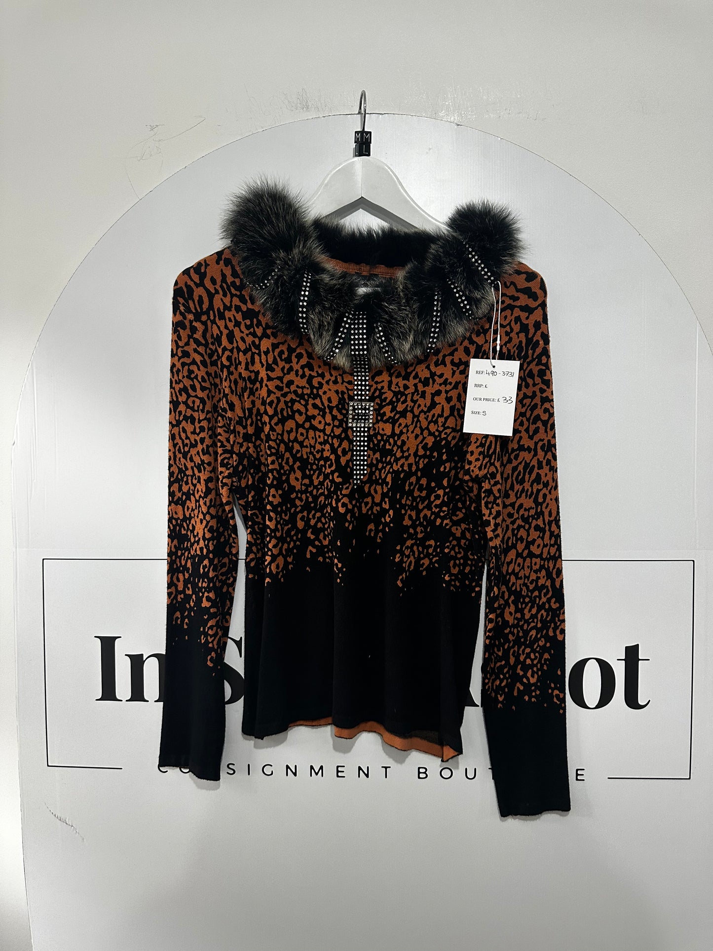 Leopard & Faux Fur Vintage Jumper, Size S