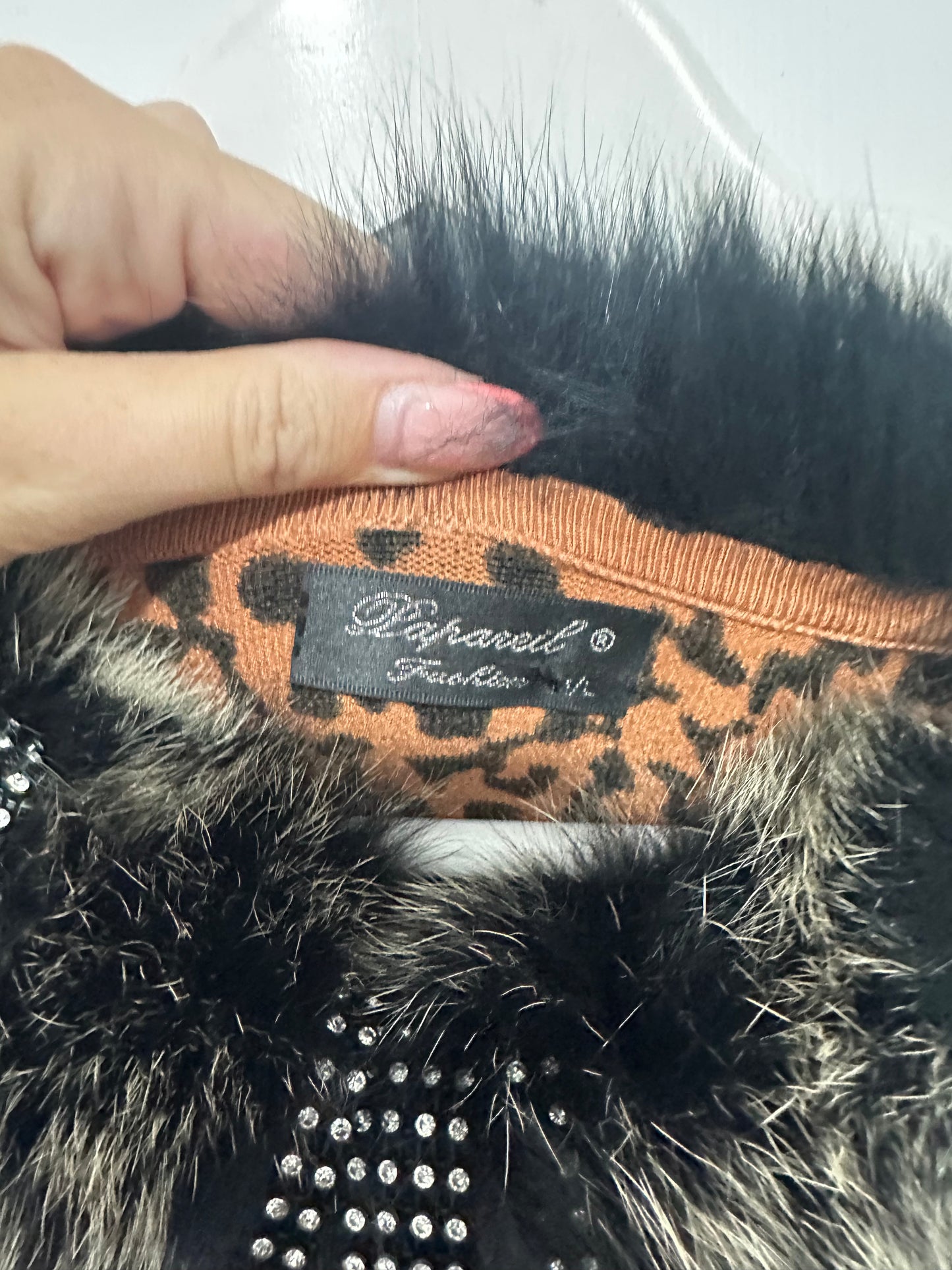 Leopard & Faux Fur Vintage Jumper, Size S