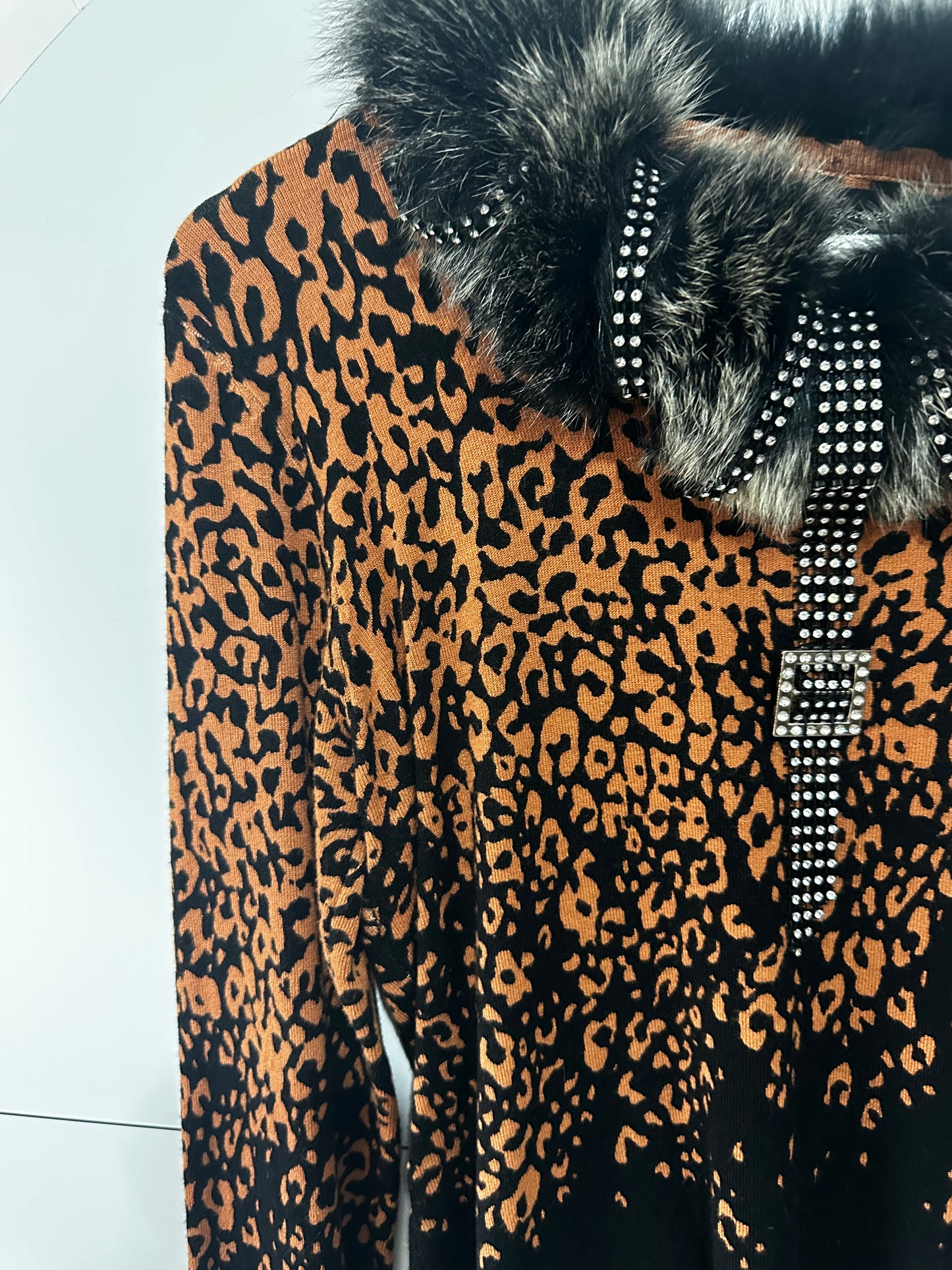 Leopard & Faux Fur Vintage Jumper, Size S