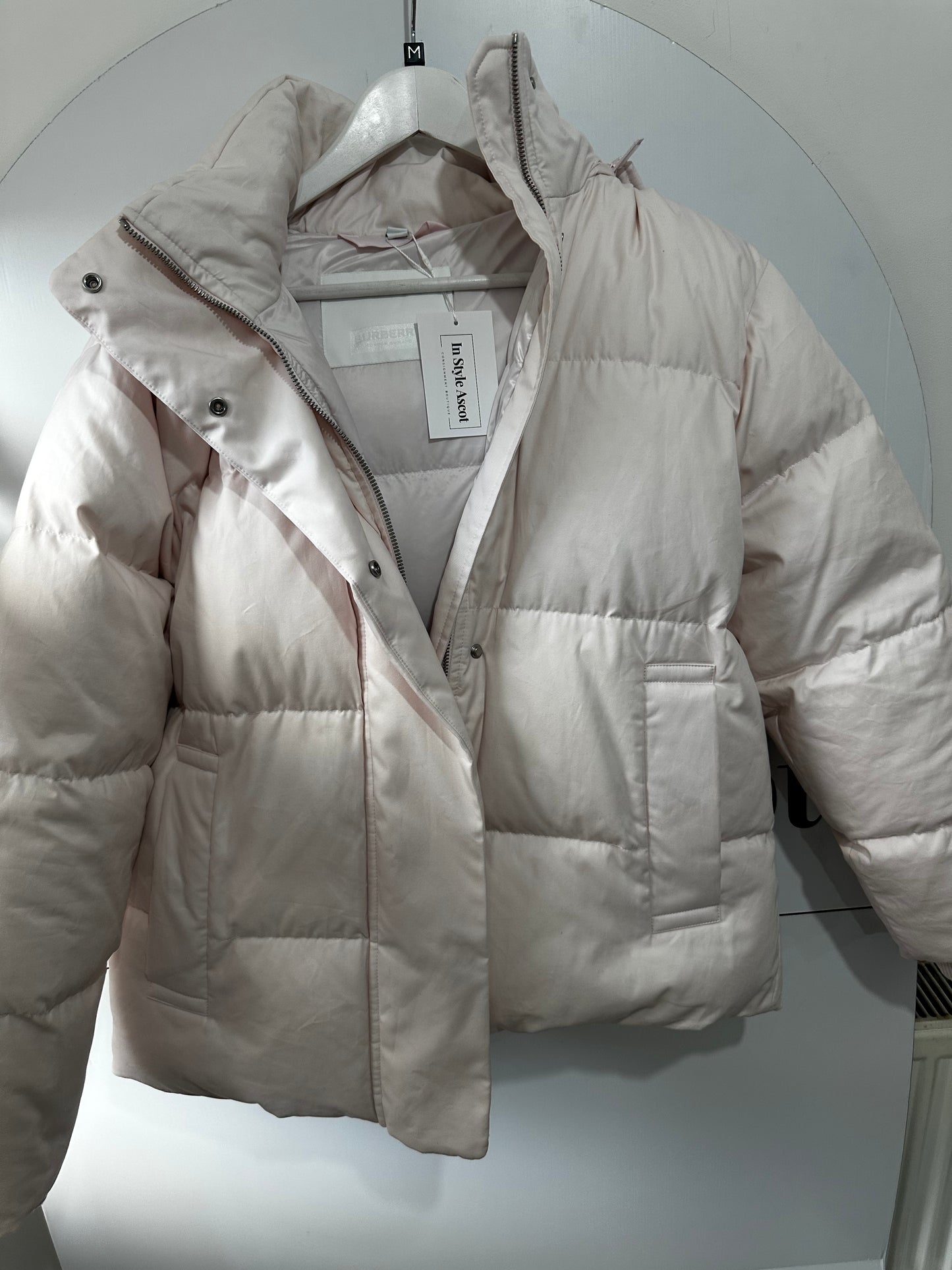 Light Pink Burberry Puffer Coat, Size 10-12