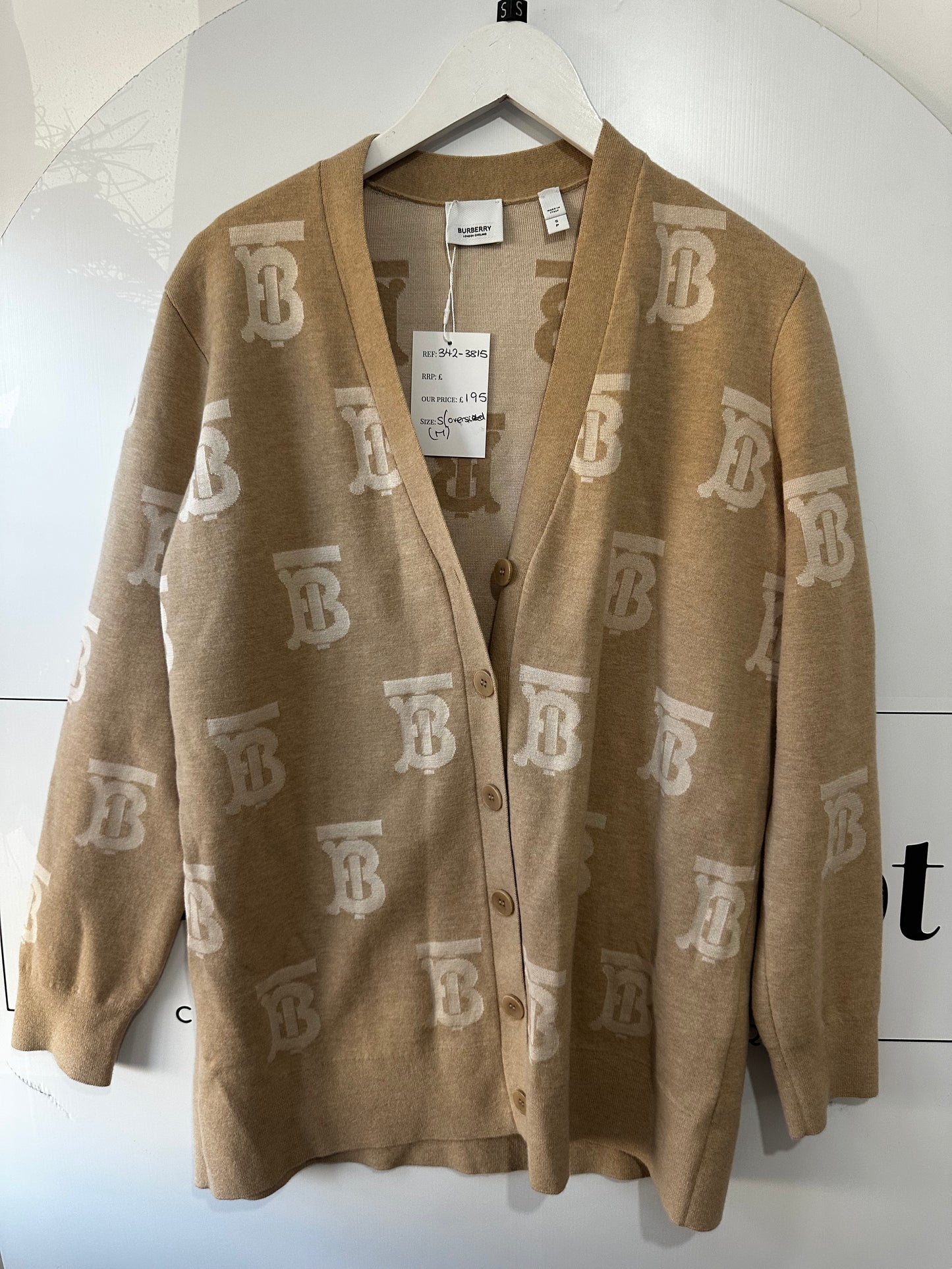 Beige Monogram Burberry Cardigan, Oversized S