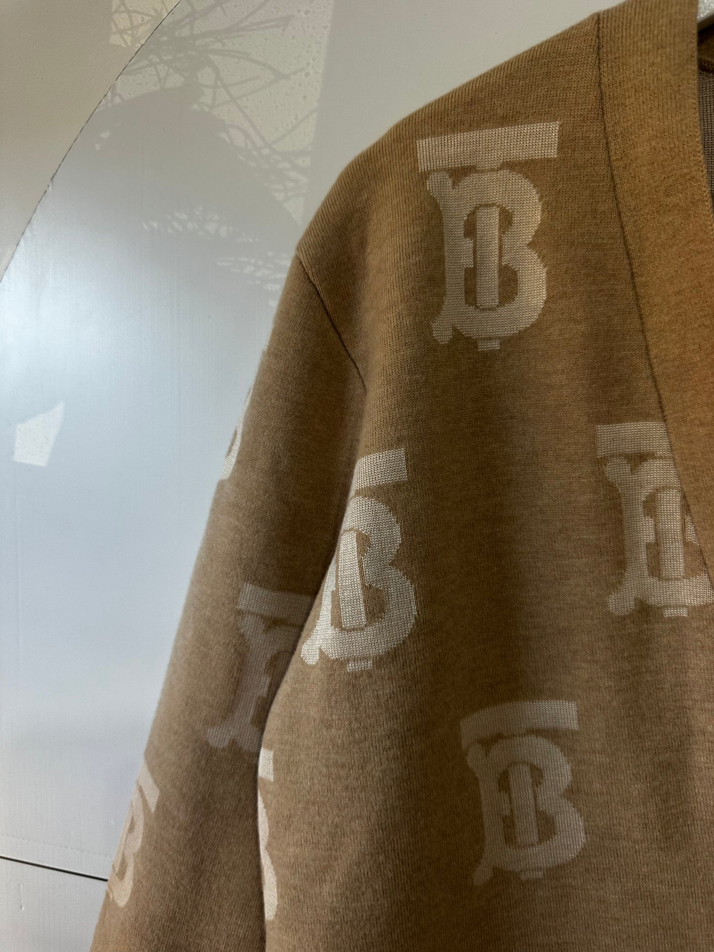 Beige Monogram Burberry Cardigan, Oversized S
