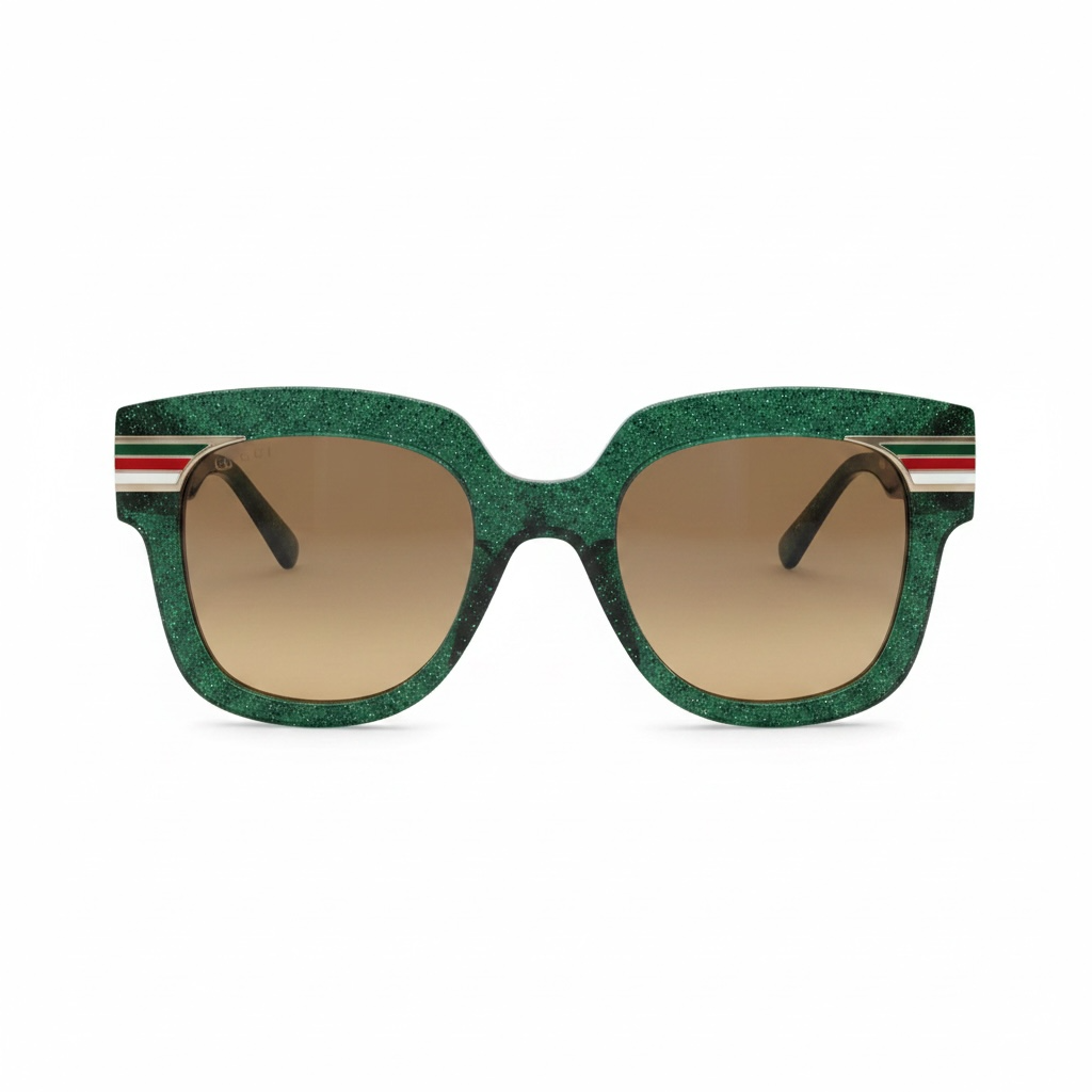 Preloved, Green Glitter Gucci Sunglasses, With Case
